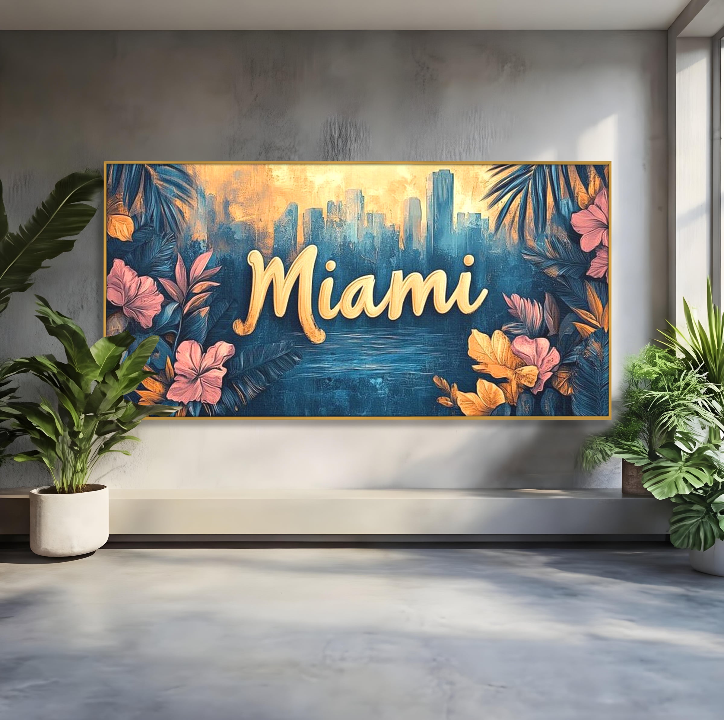 Tablou Canvas Premium LuxCanva® F1012, Miami, Orasul Soarelui , Tropical, Exotic, Apus, Vacanta, Florida, Distractie, Living, Birou, Culori vibrante