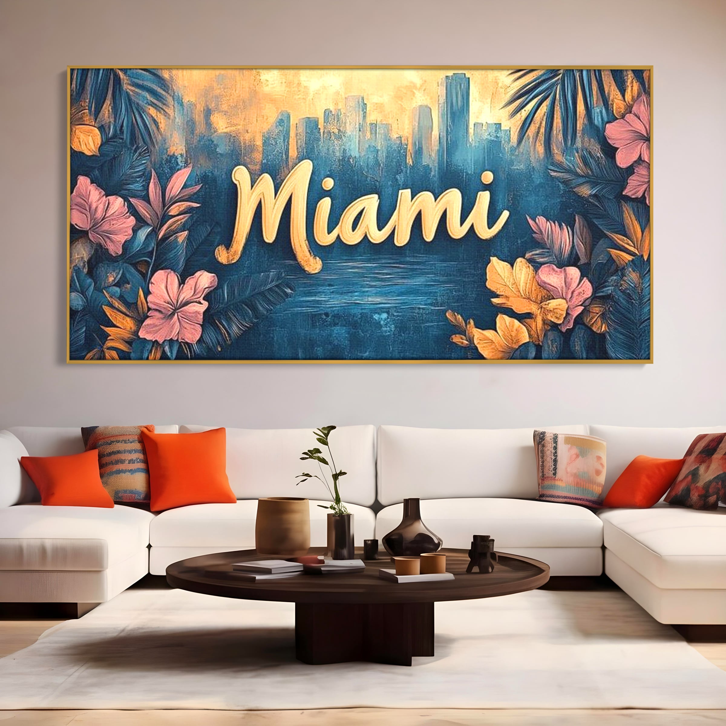 Tablou Canvas Premium LuxCanva® F1012, Miami, Orasul Soarelui , Tropical, Exotic, Apus, Vacanta, Florida, Distractie, Living, Birou, Culori vibrante