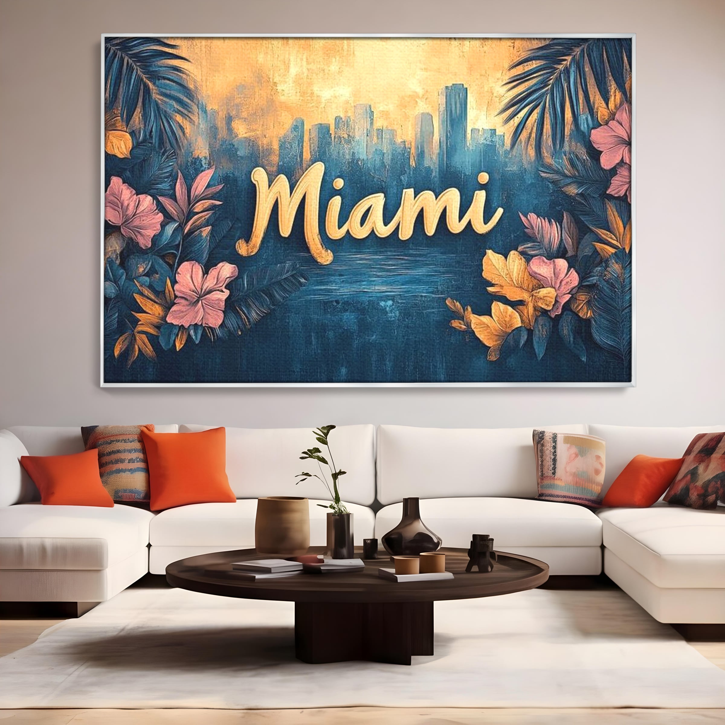 Tablou Canvas Premium LuxCanva® F1012, Miami, Orasul Soarelui , Tropical, Exotic, Apus, Vacanta, Florida, Distractie, Living, Birou, Culori vibrante