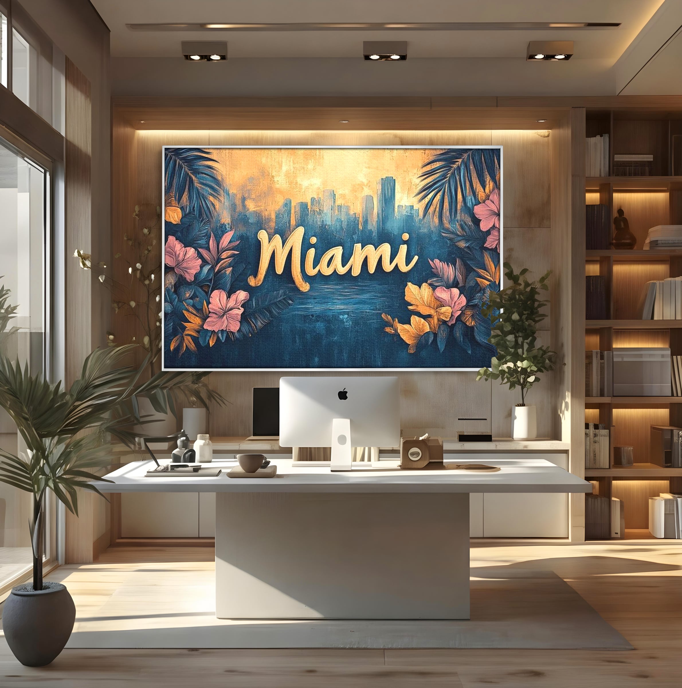 Tablou Canvas Premium LuxCanva® F1012, Miami, Orasul Soarelui , Tropical, Exotic, Apus, Vacanta, Florida, Distractie, Living, Birou, Culori vibrante