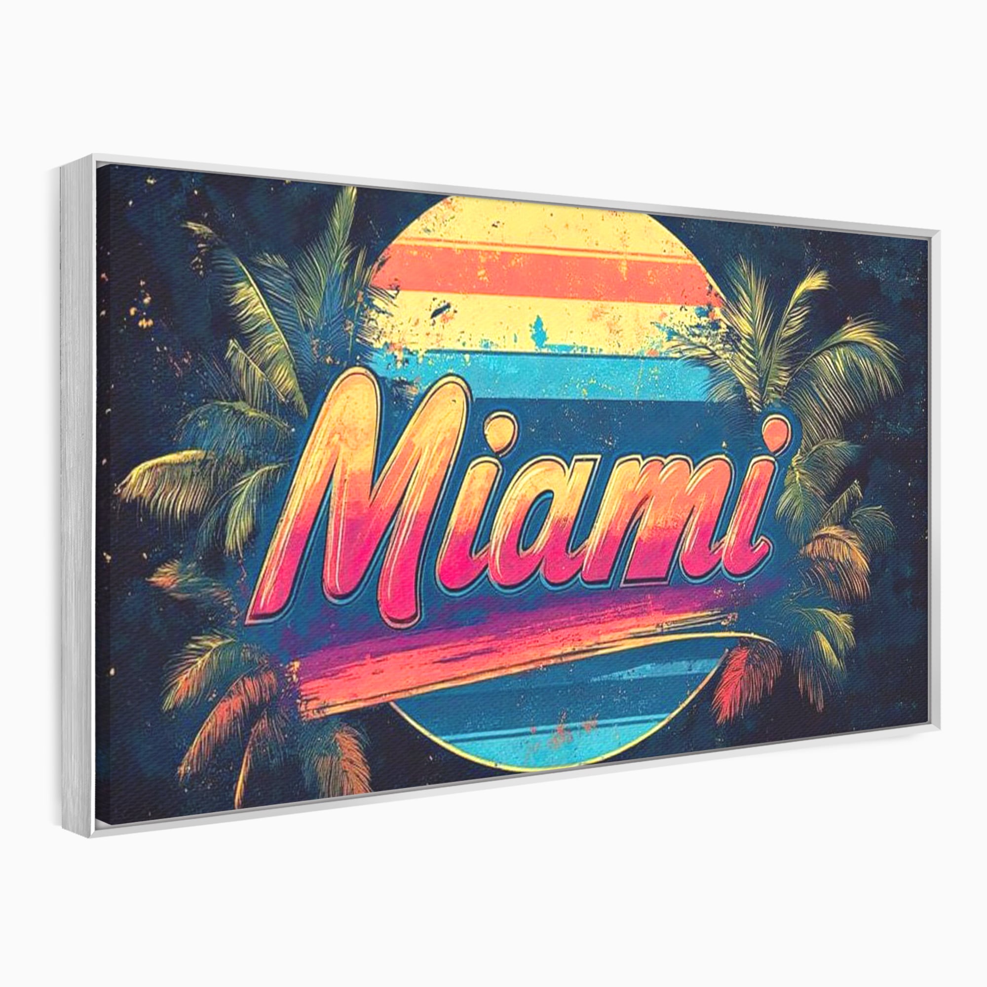 Tablou Canvas Premium LuxCanva® F1013, Traieste Visul Miami , Soare, Oras, Relaxare, Distractie, Vintage, Vibe, Living, Birou, Culori vibrante