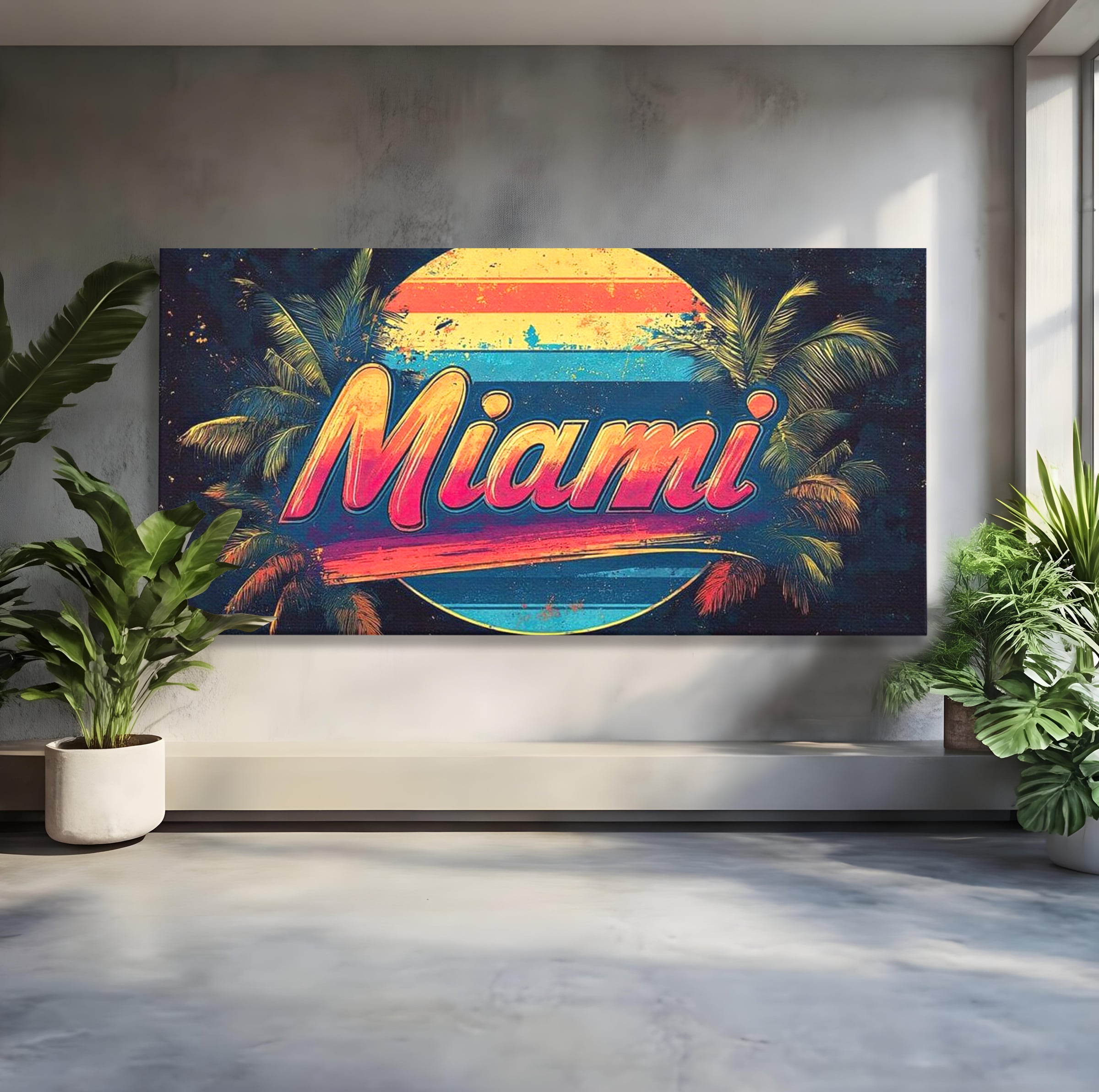 Tablou Canvas Premium LuxCanva® F1013, Traieste Visul Miami , Soare, Oras, Relaxare, Distractie, Vintage, Vibe, Living, Birou, Culori vibrante
