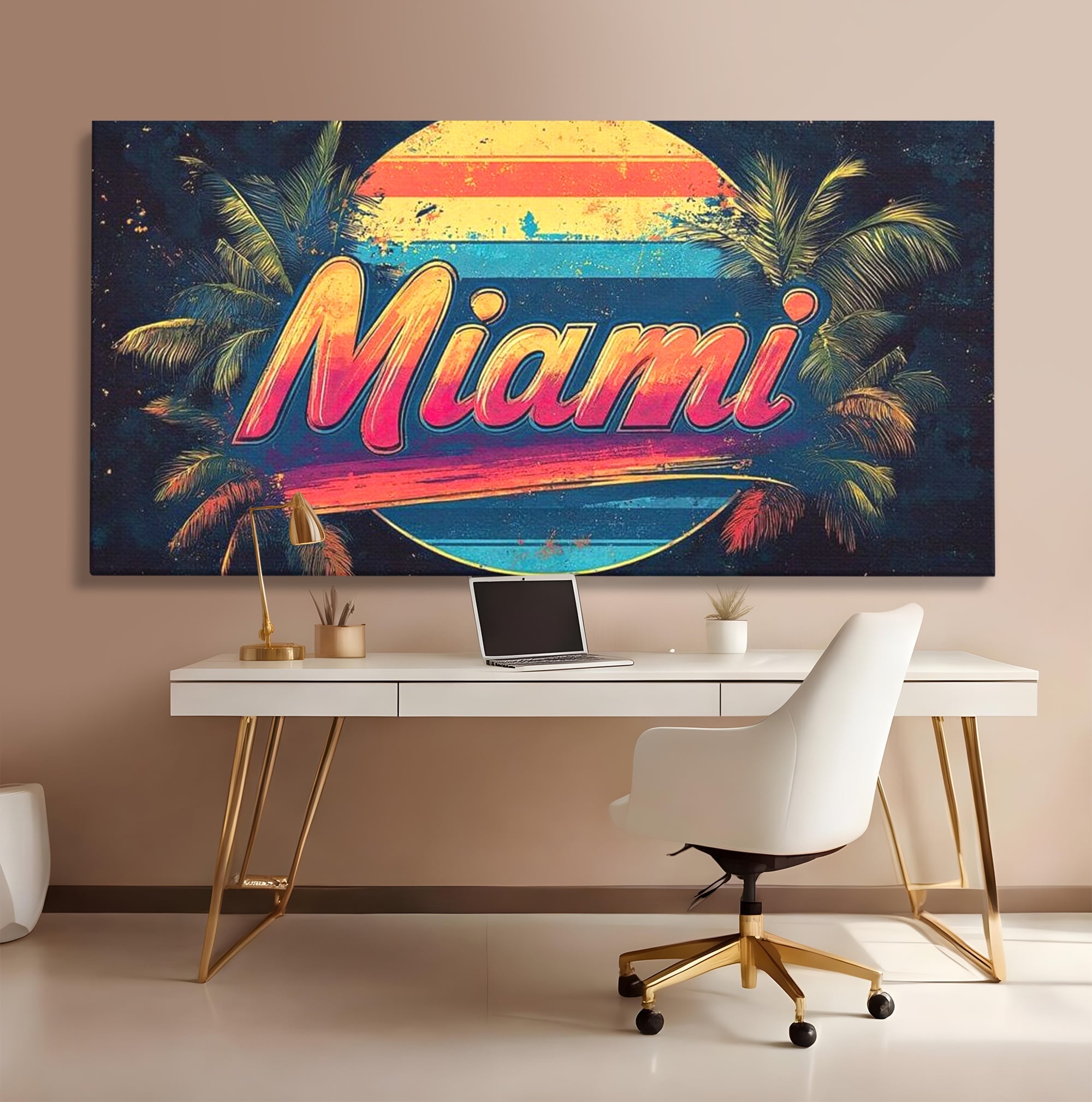 Tablou Canvas Premium LuxCanva® F1013, Traieste Visul Miami , Soare, Oras, Relaxare, Distractie, Vintage, Vibe, Living, Birou, Culori vibrante