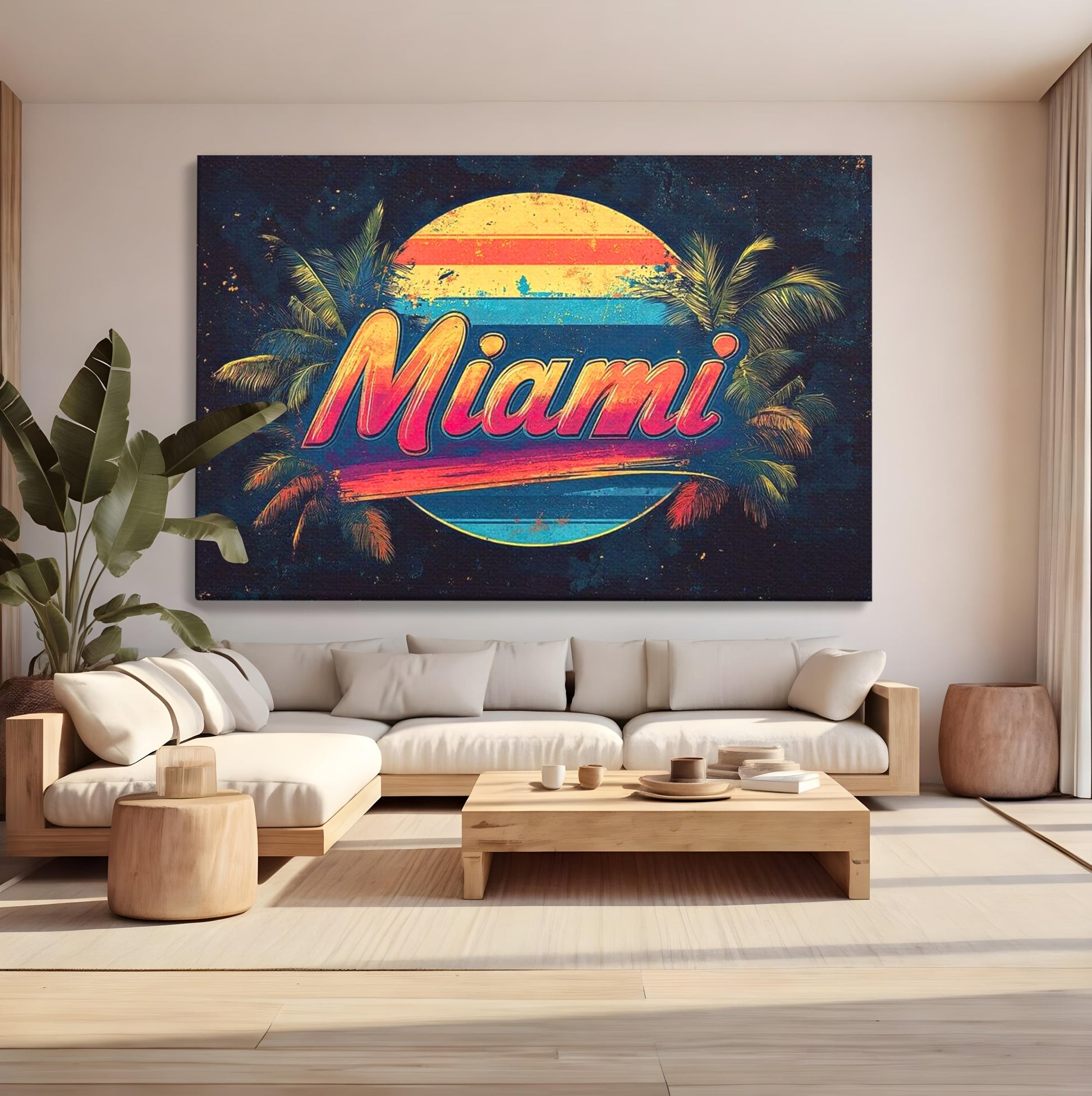 Tablou Canvas Premium LuxCanva® F1013, Traieste Visul Miami , Soare, Oras, Relaxare, Distractie, Vintage, Vibe, Living, Birou, Culori vibrante