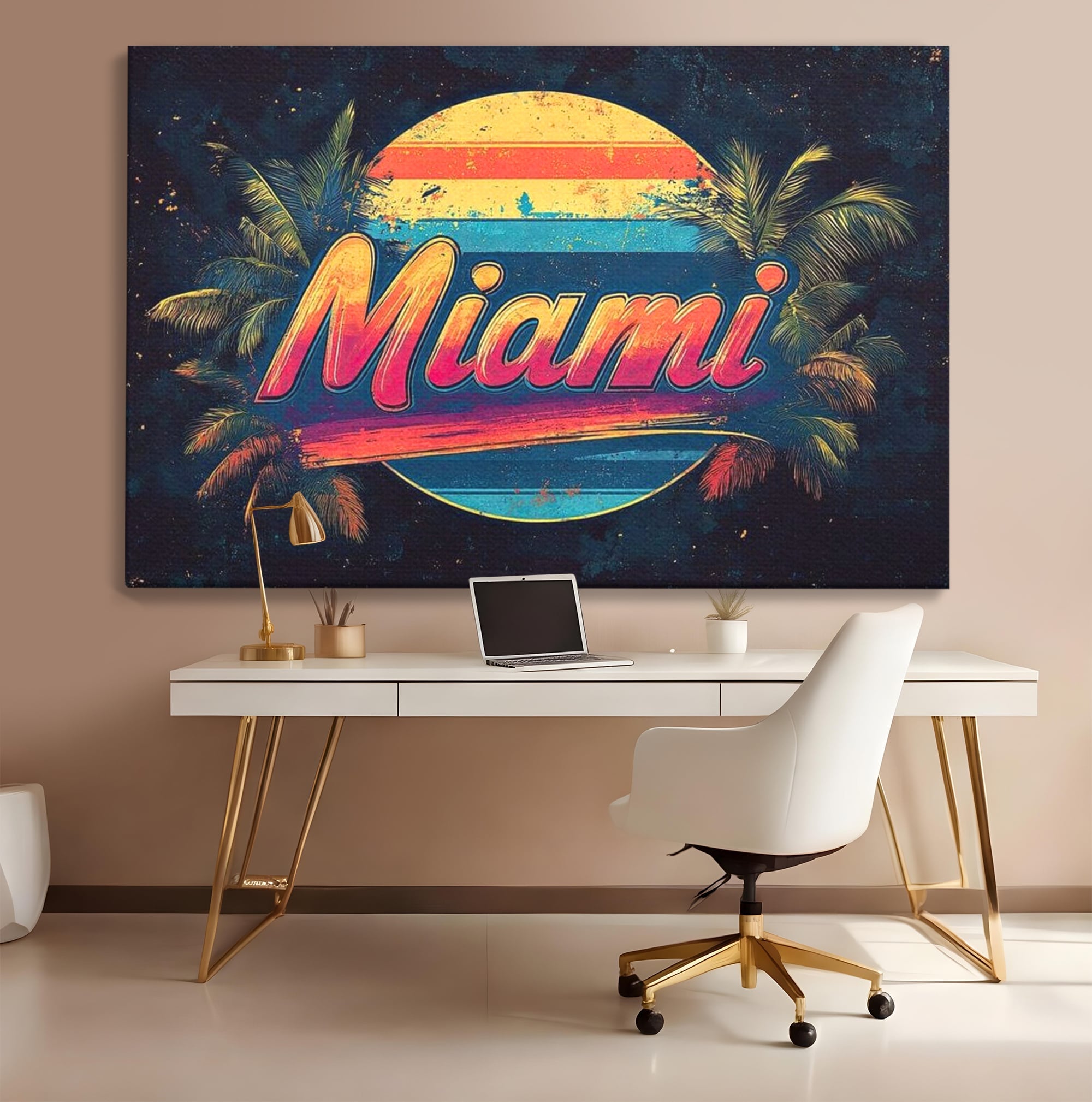 Tablou Canvas Premium LuxCanva® F1013, Traieste Visul Miami , Soare, Oras, Relaxare, Distractie, Vintage, Vibe, Living, Birou, Culori vibrante