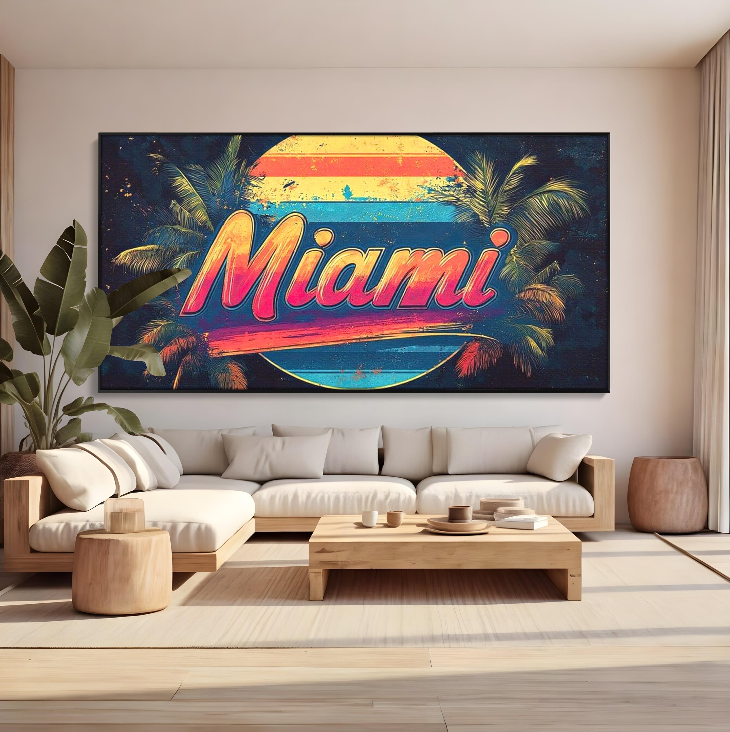 Tablou Canvas Premium LuxCanva® F1013, Traieste Visul Miami , Soare, Oras, Relaxare, Distractie, Vintage, Vibe, Living, Birou, Culori vibrante