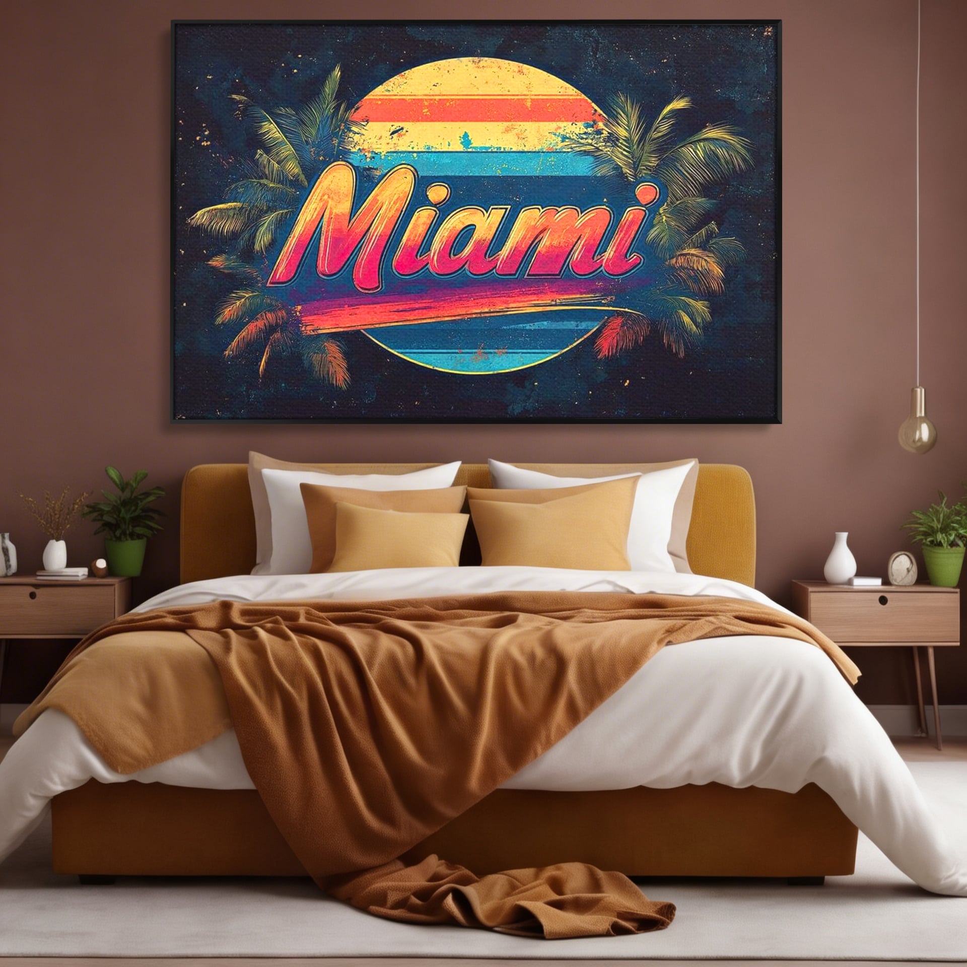 Tablou Canvas Premium LuxCanva® F1013, Traieste Visul Miami , Soare, Oras, Relaxare, Distractie, Vintage, Vibe, Living, Birou, Culori vibrante