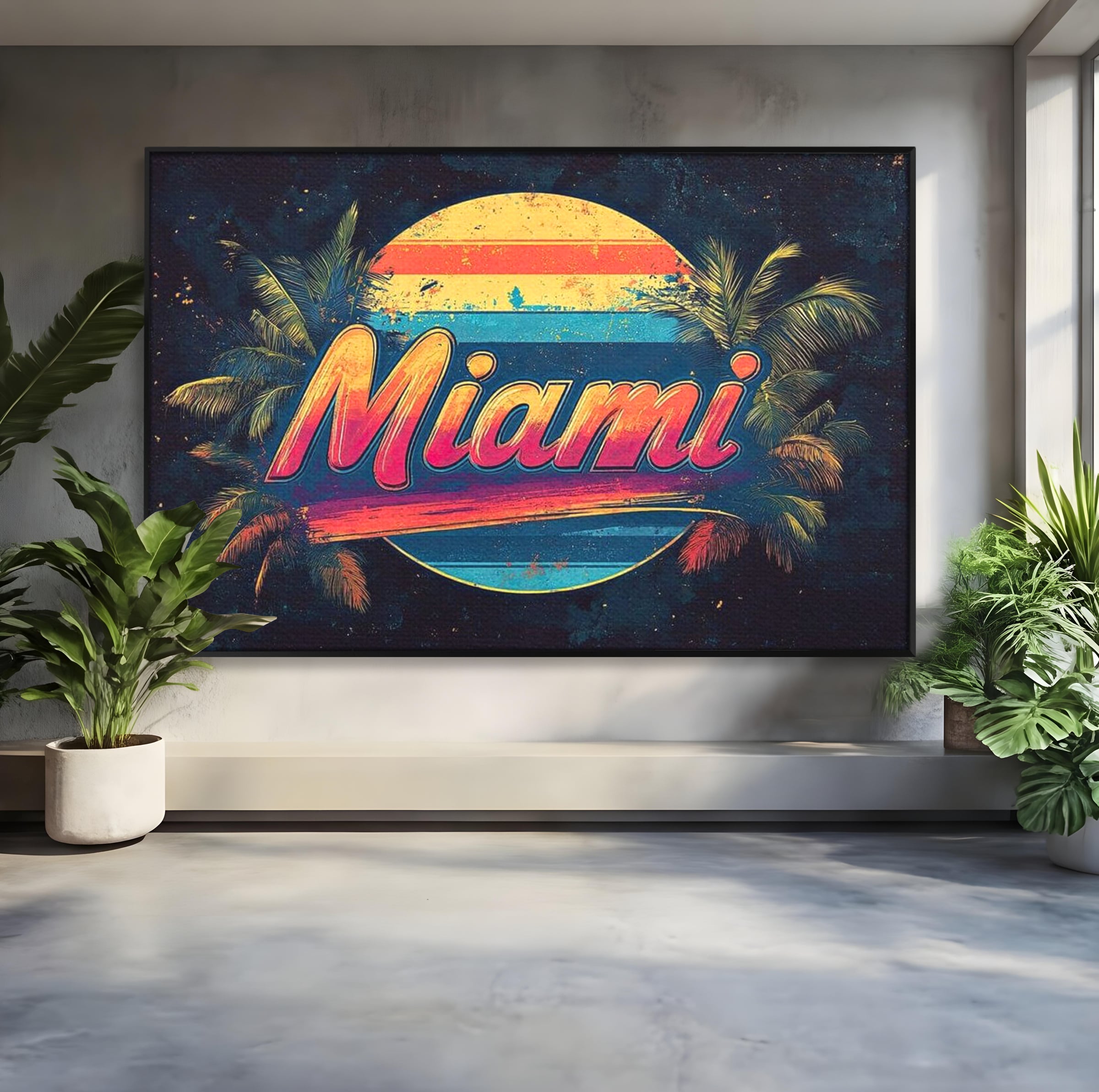 Tablou Canvas Premium LuxCanva® F1013, Traieste Visul Miami , Soare, Oras, Relaxare, Distractie, Vintage, Vibe, Living, Birou, Culori vibrante