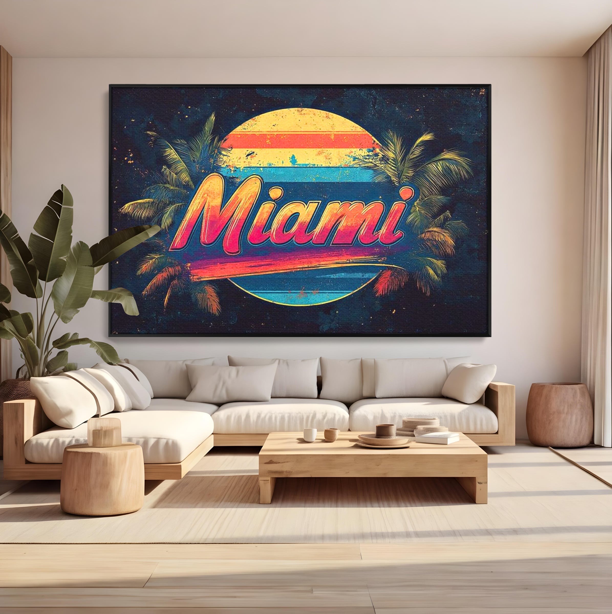 Tablou Canvas Premium LuxCanva® F1013, Traieste Visul Miami , Soare, Oras, Relaxare, Distractie, Vintage, Vibe, Living, Birou, Culori vibrante