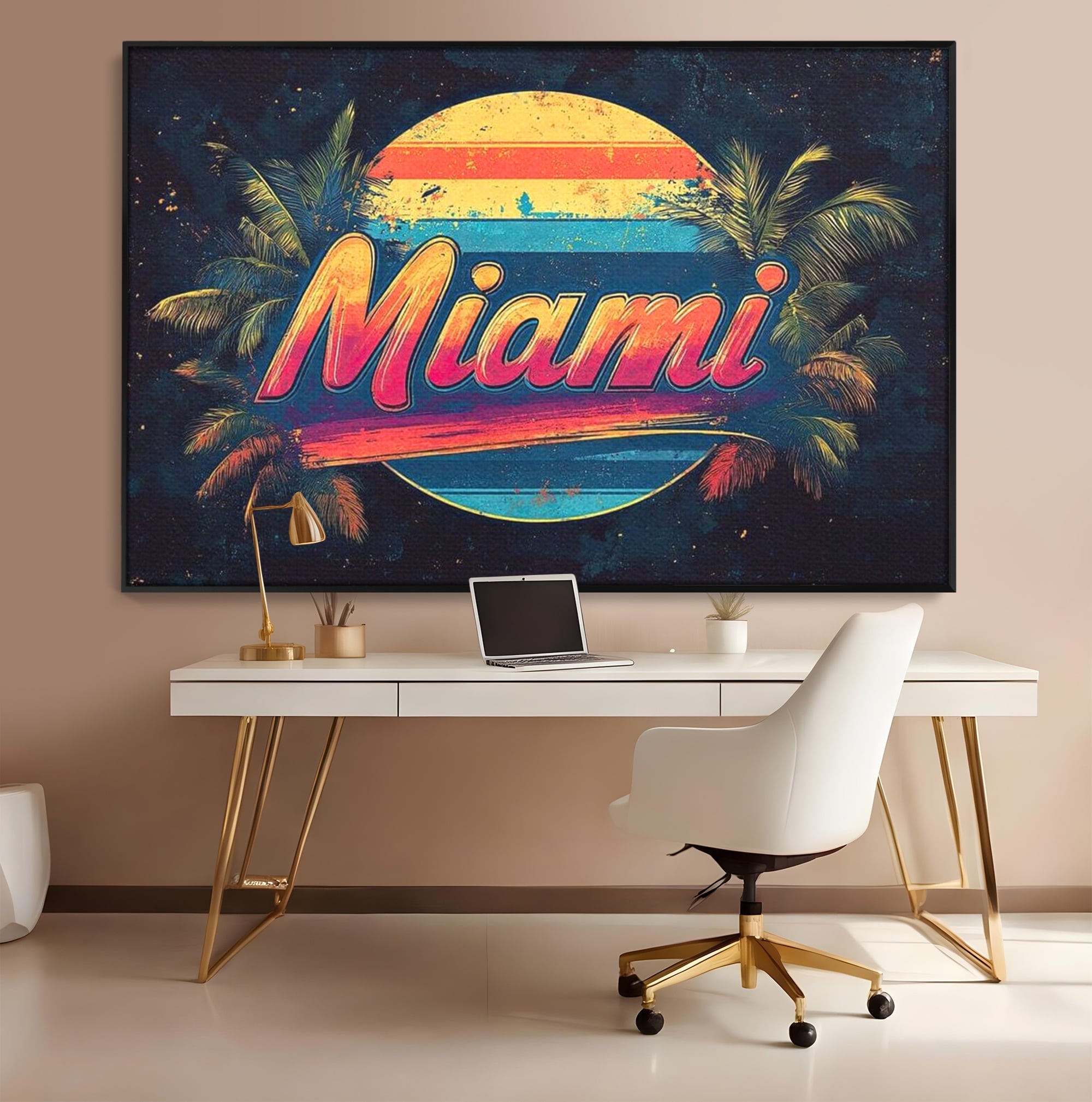 Tablou Canvas Premium LuxCanva® F1013, Traieste Visul Miami , Soare, Oras, Relaxare, Distractie, Vintage, Vibe, Living, Birou, Culori vibrante