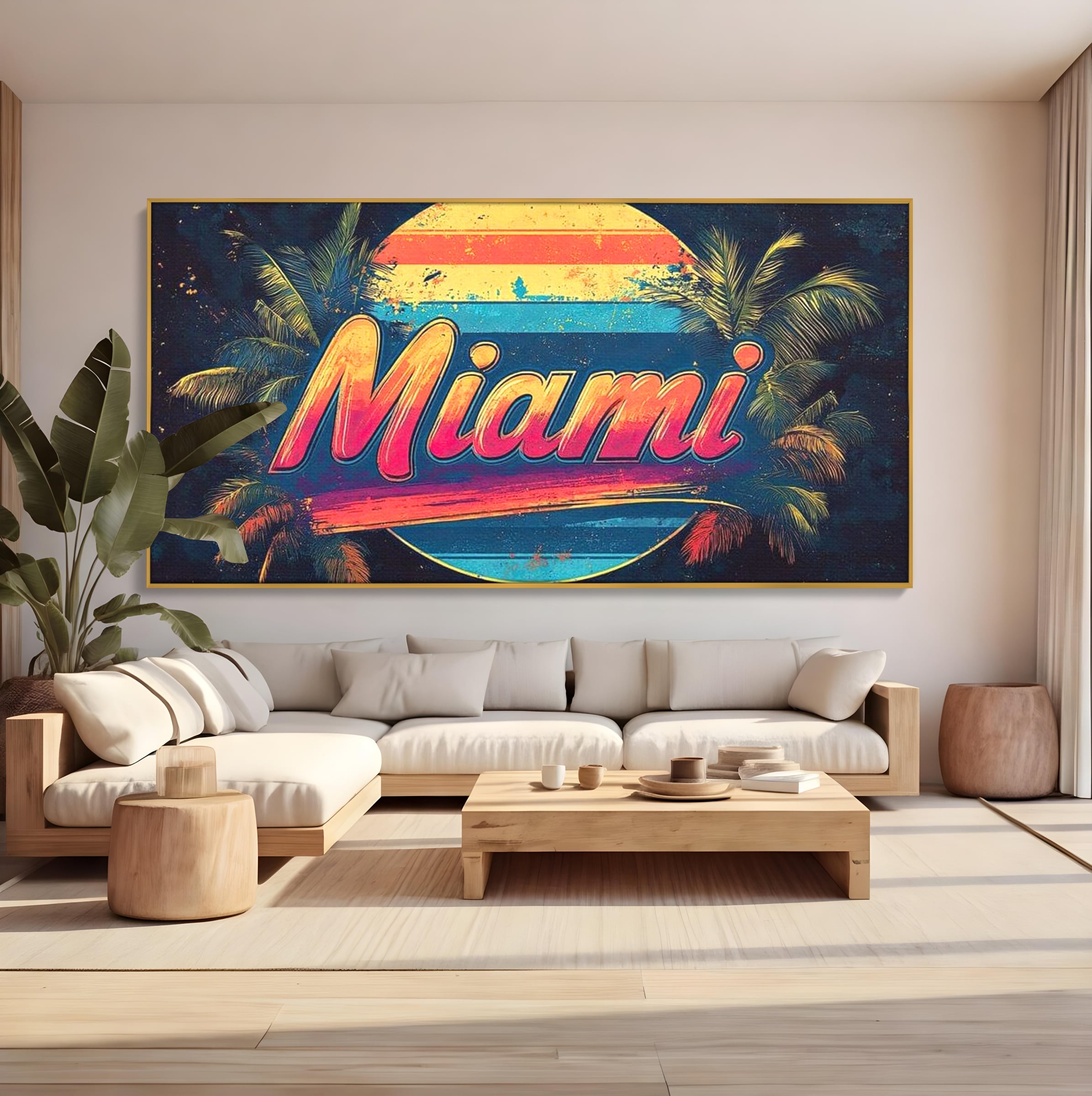 Tablou Canvas Premium LuxCanva® F1013, Traieste Visul Miami , Soare, Oras, Relaxare, Distractie, Vintage, Vibe, Living, Birou, Culori vibrante