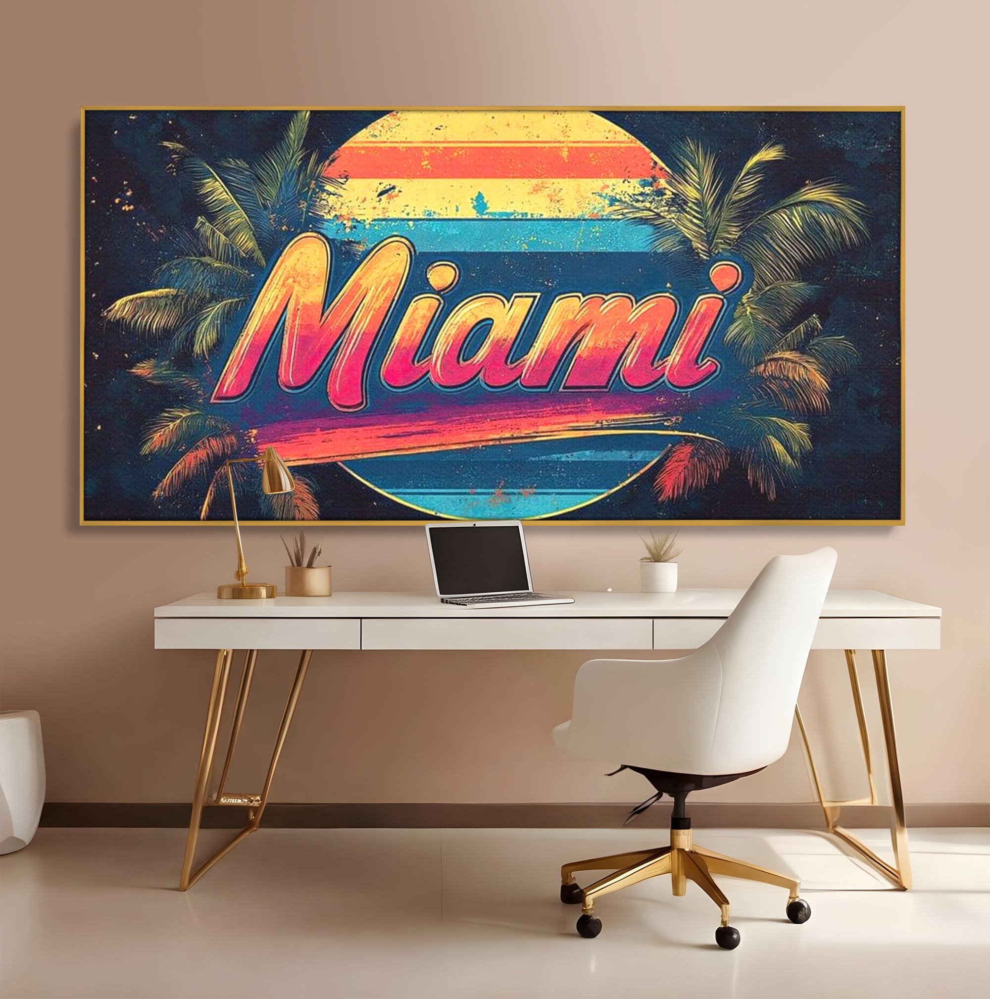 Tablou Canvas Premium LuxCanva® F1013, Traieste Visul Miami , Soare, Oras, Relaxare, Distractie, Vintage, Vibe, Living, Birou, Culori vibrante