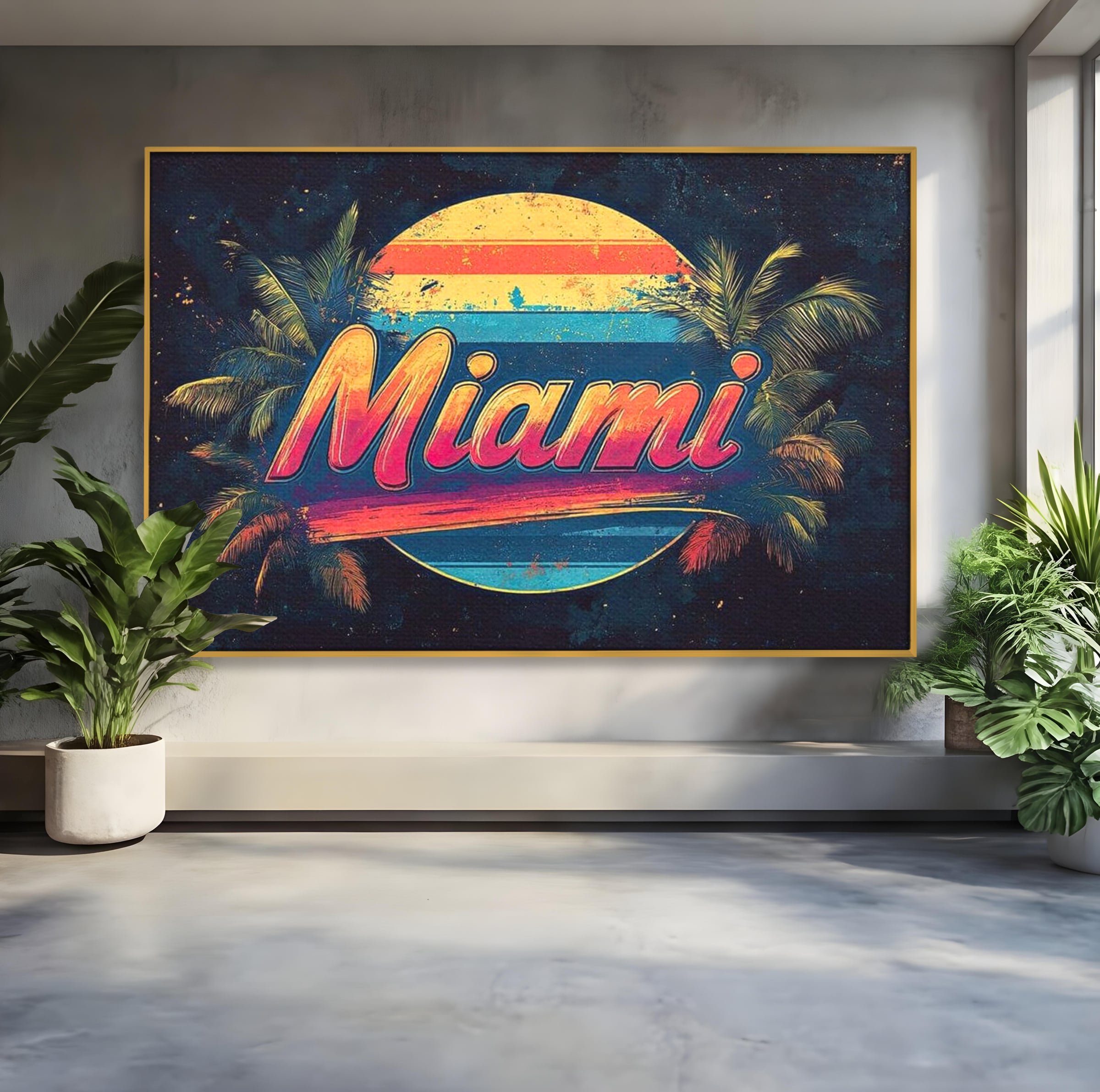 Tablou Canvas Premium LuxCanva® F1013, Traieste Visul Miami , Soare, Oras, Relaxare, Distractie, Vintage, Vibe, Living, Birou, Culori vibrante