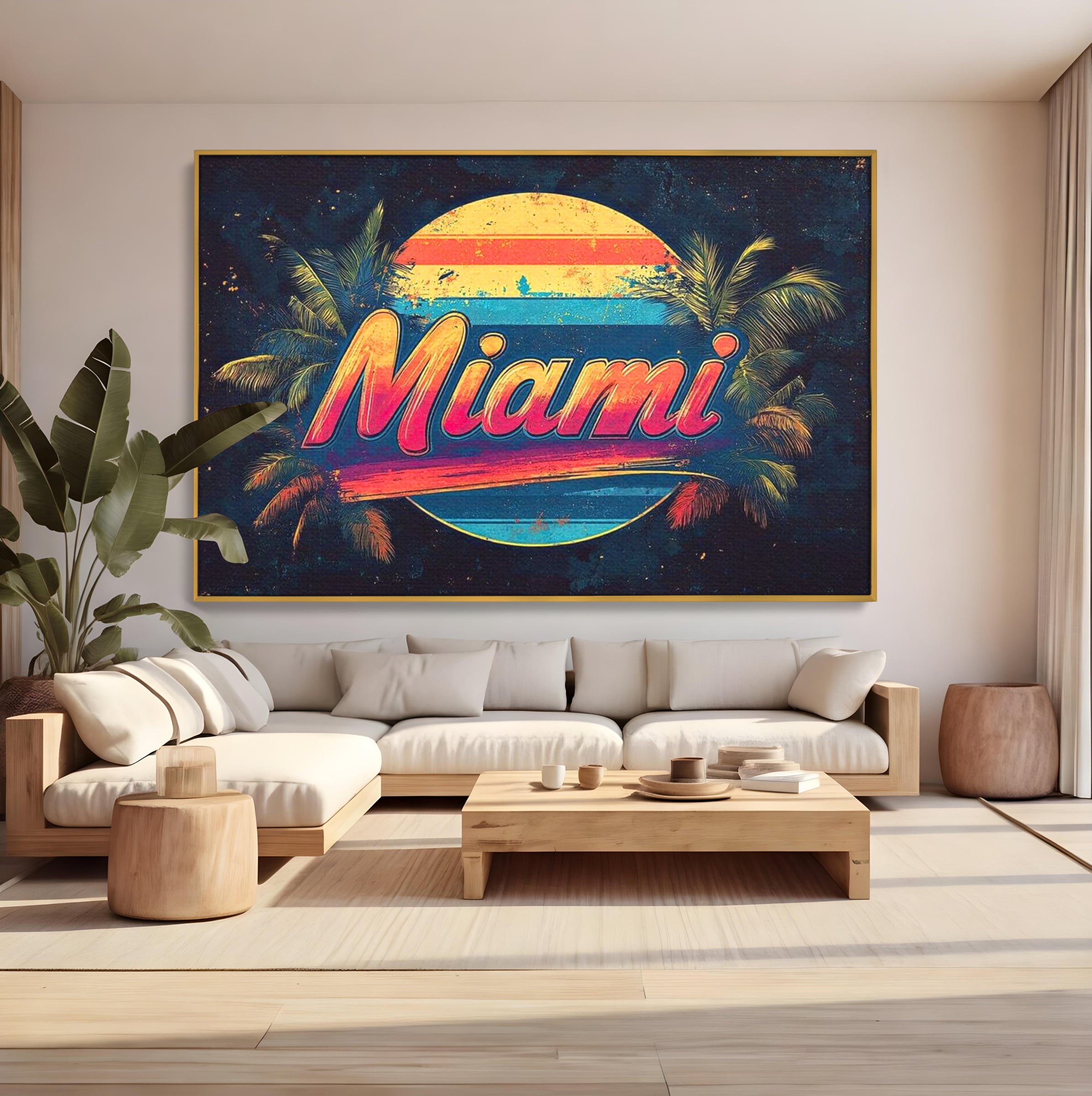 Tablou Canvas Premium LuxCanva® F1013, Traieste Visul Miami , Soare, Oras, Relaxare, Distractie, Vintage, Vibe, Living, Birou, Culori vibrante