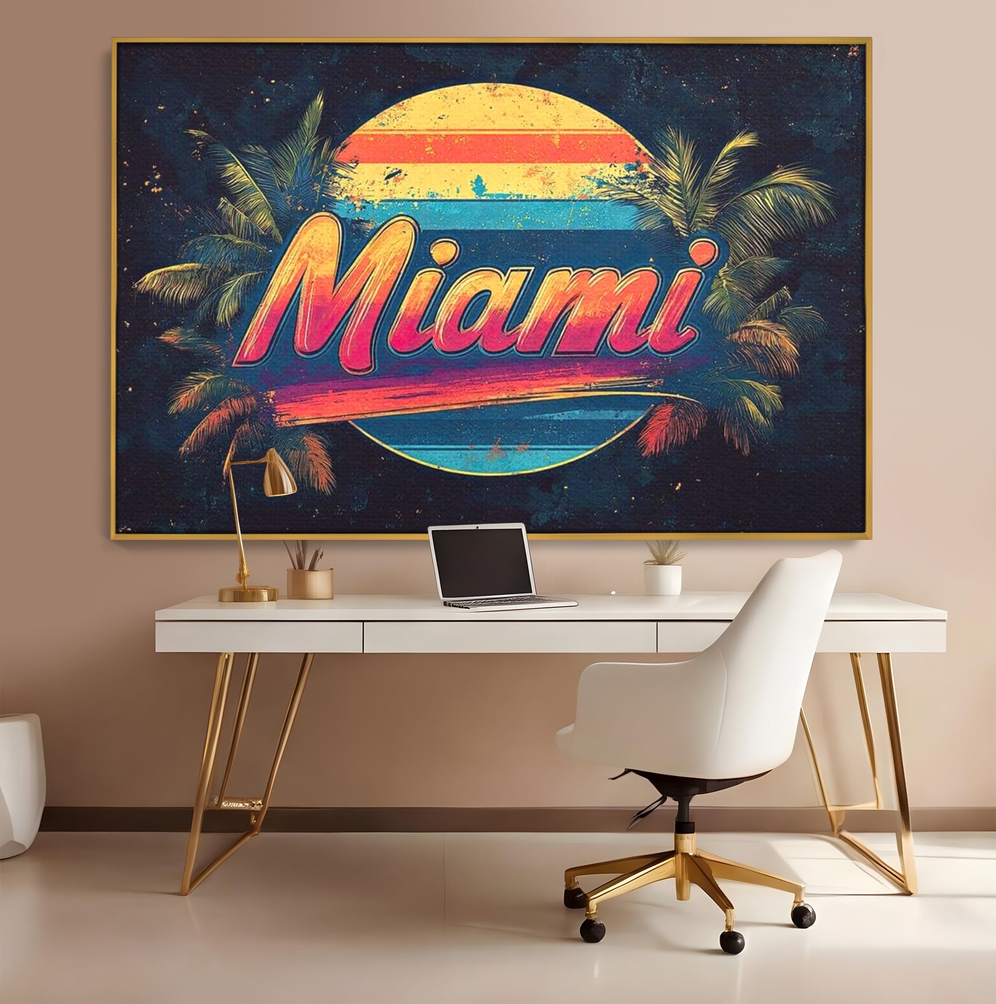 Tablou Canvas Premium LuxCanva® F1013, Traieste Visul Miami , Soare, Oras, Relaxare, Distractie, Vintage, Vibe, Living, Birou, Culori vibrante