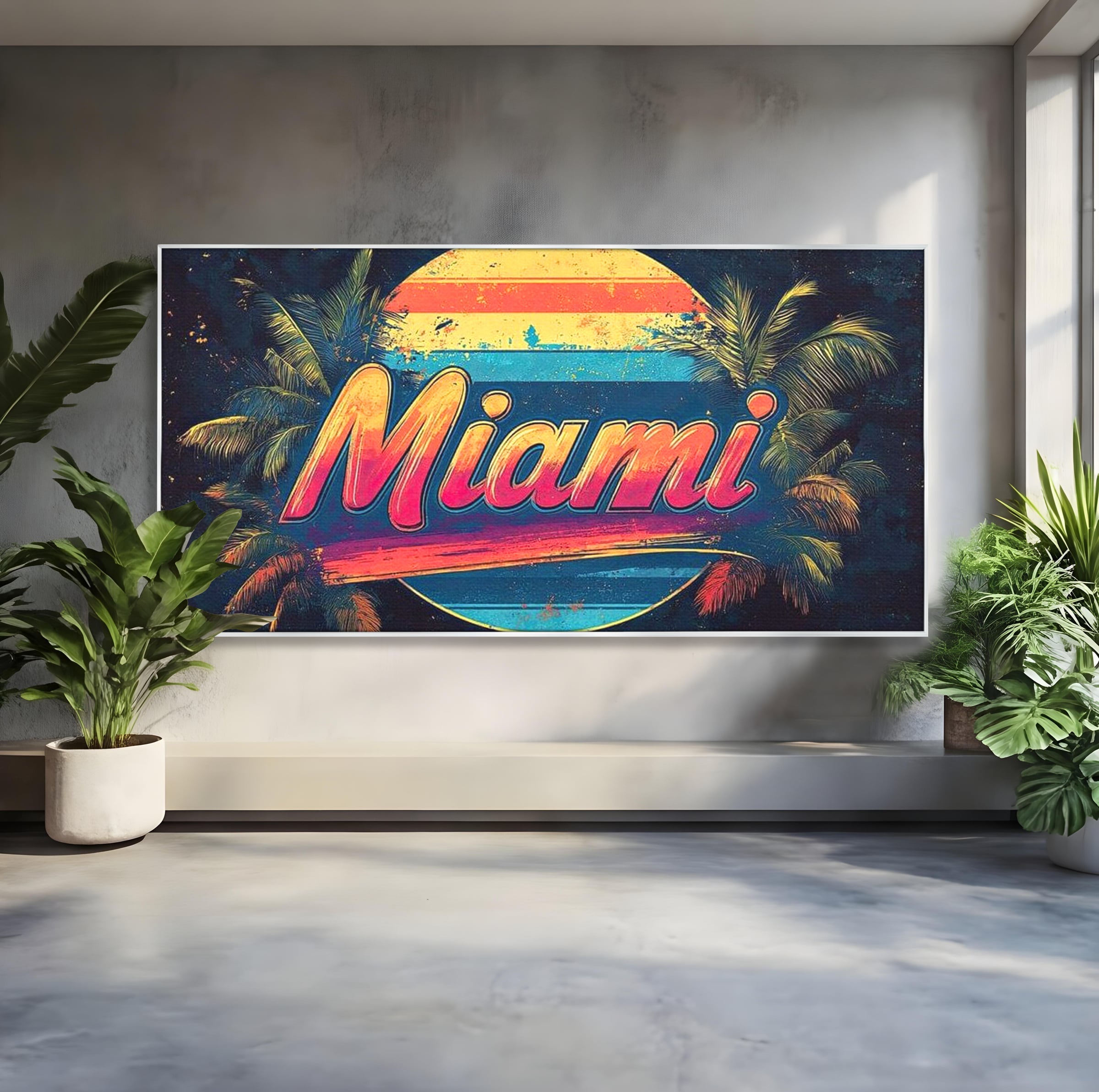 Tablou Canvas Premium LuxCanva® F1013, Traieste Visul Miami , Soare, Oras, Relaxare, Distractie, Vintage, Vibe, Living, Birou, Culori vibrante