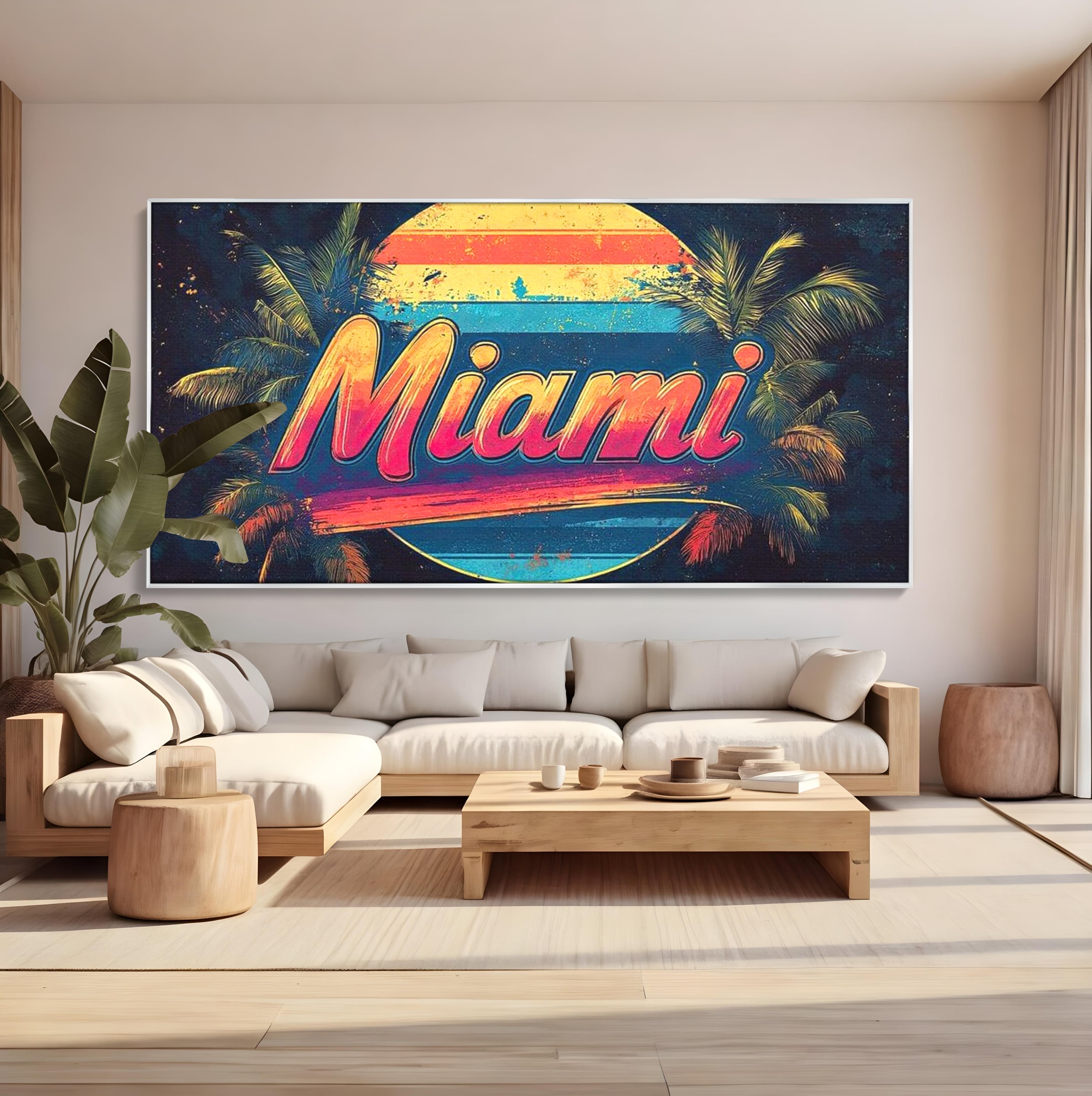 Tablou Canvas Premium LuxCanva® F1013, Traieste Visul Miami , Soare, Oras, Relaxare, Distractie, Vintage, Vibe, Living, Birou, Culori vibrante