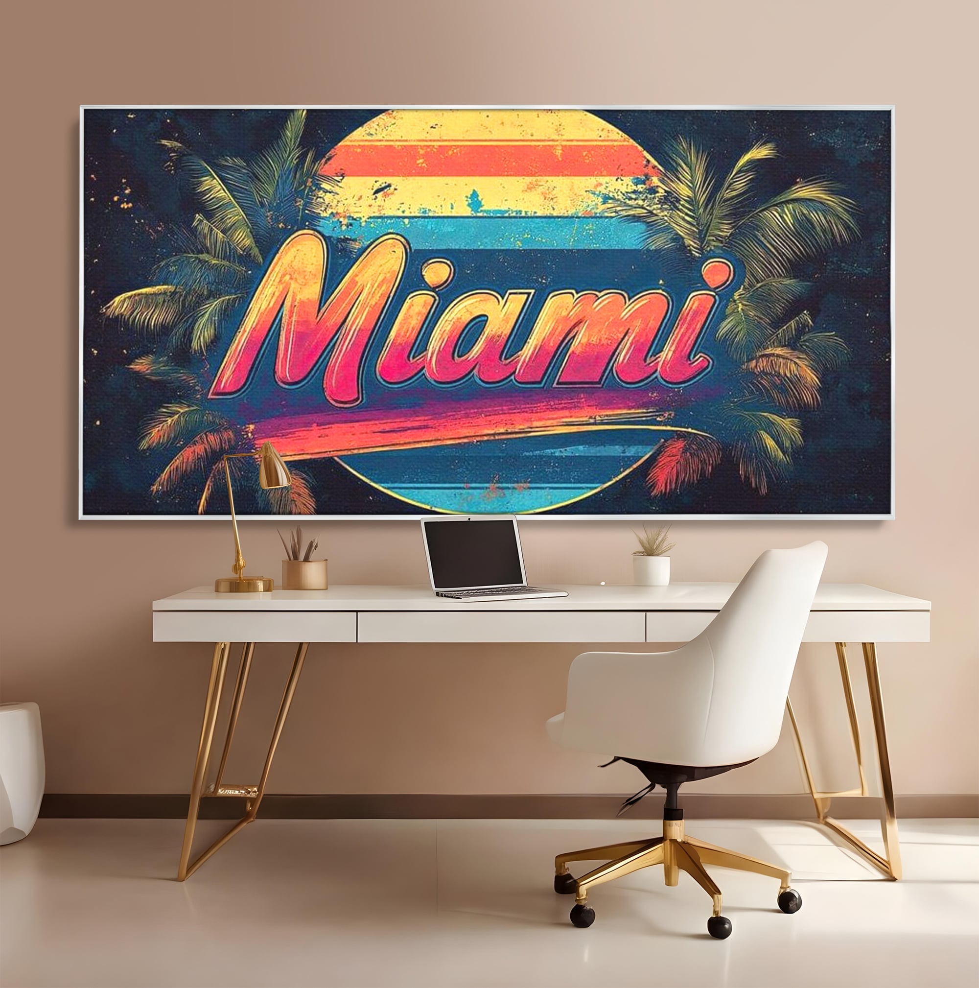 Tablou Canvas Premium LuxCanva® F1013, Traieste Visul Miami , Soare, Oras, Relaxare, Distractie, Vintage, Vibe, Living, Birou, Culori vibrante