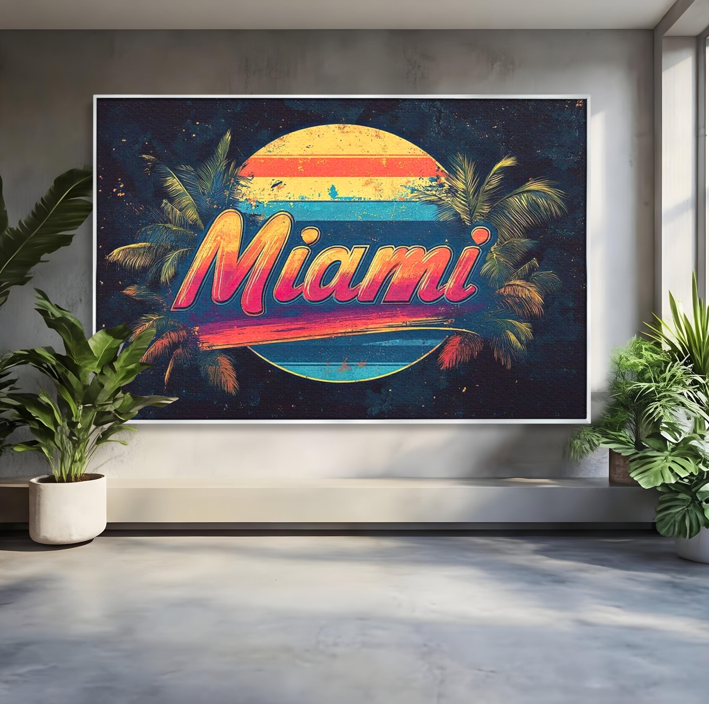Tablou Canvas Premium LuxCanva® F1013, Traieste Visul Miami , Soare, Oras, Relaxare, Distractie, Vintage, Vibe, Living, Birou, Culori vibrante
