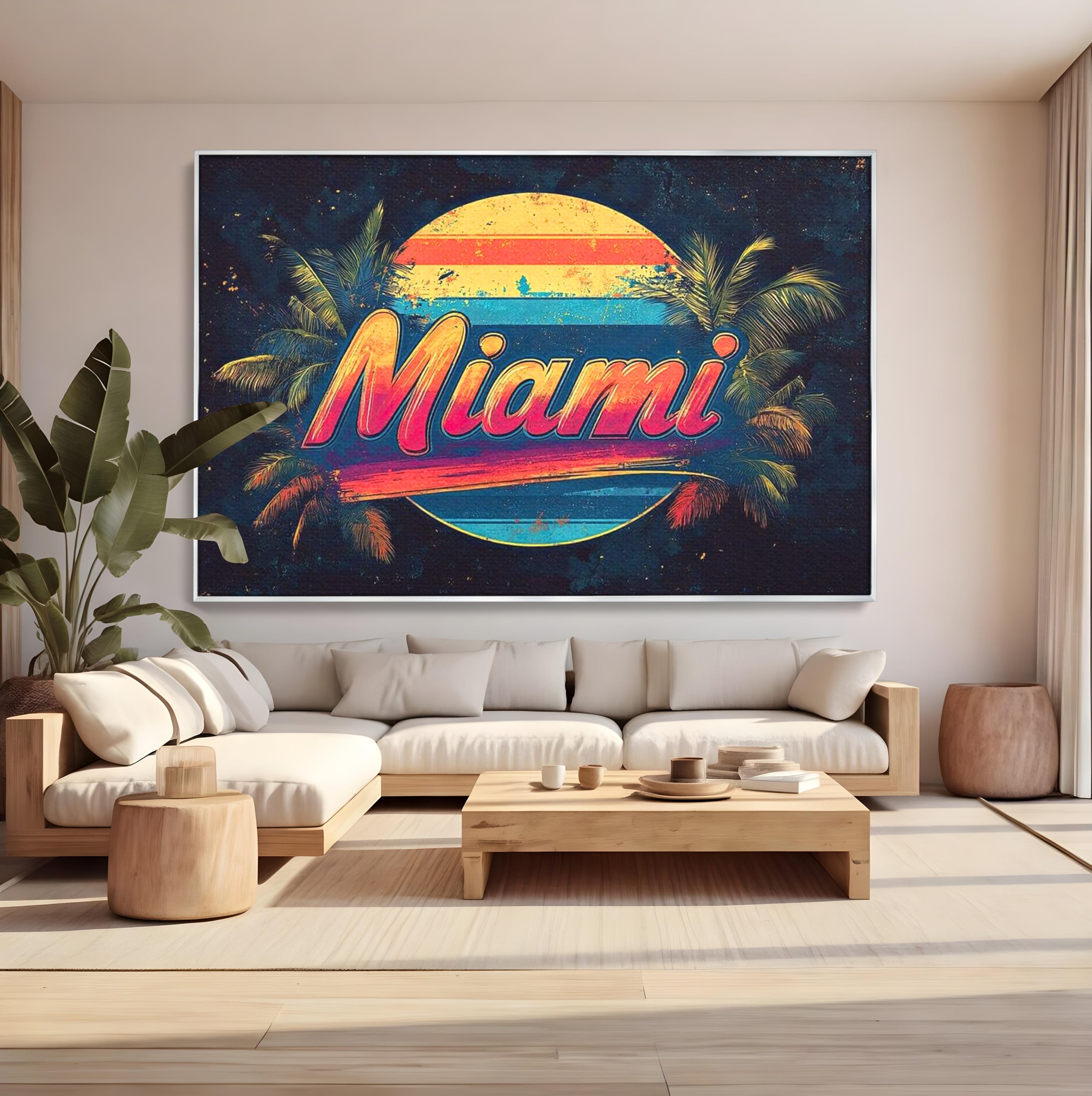Tablou Canvas Premium LuxCanva® F1013, Traieste Visul Miami , Soare, Oras, Relaxare, Distractie, Vintage, Vibe, Living, Birou, Culori vibrante