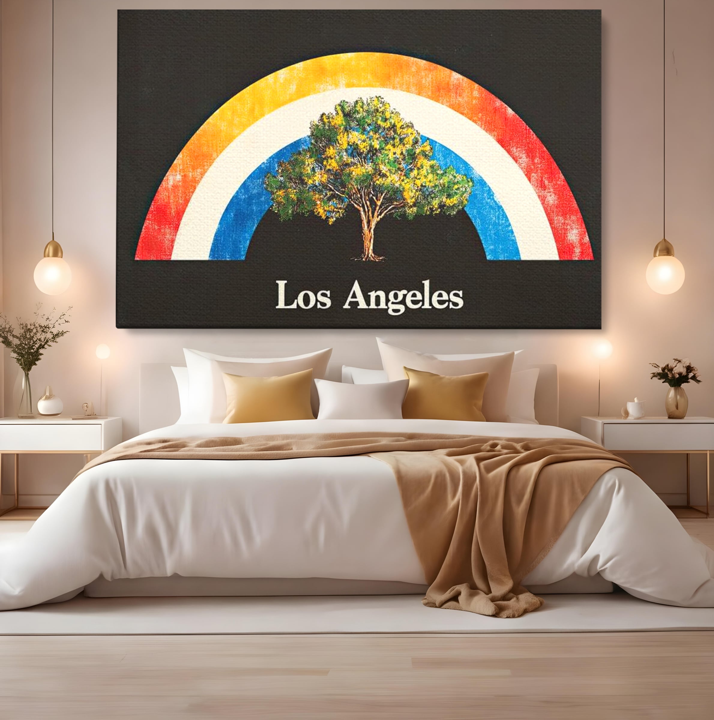 Tablou Canvas Premium LuxCanva® F1015, Los Angeles Spirit , Minimalist, California, Vis, Orasul Ingerilor, Pacific, Living, Birou, Culori vibrante