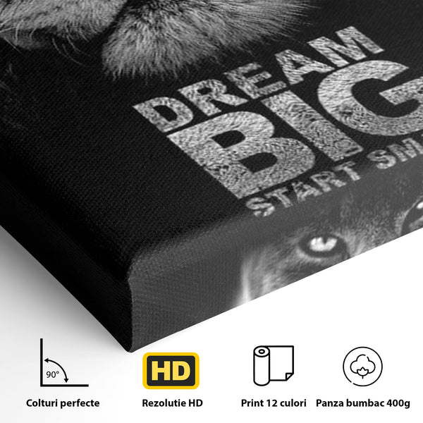 Tablou Canvas Premium LuxCanva® F1028, De la Mic la Legendar , Leu, Pisica, Evolutie, Vis, Realitate, Living Room, Birou, Culori vibrante
