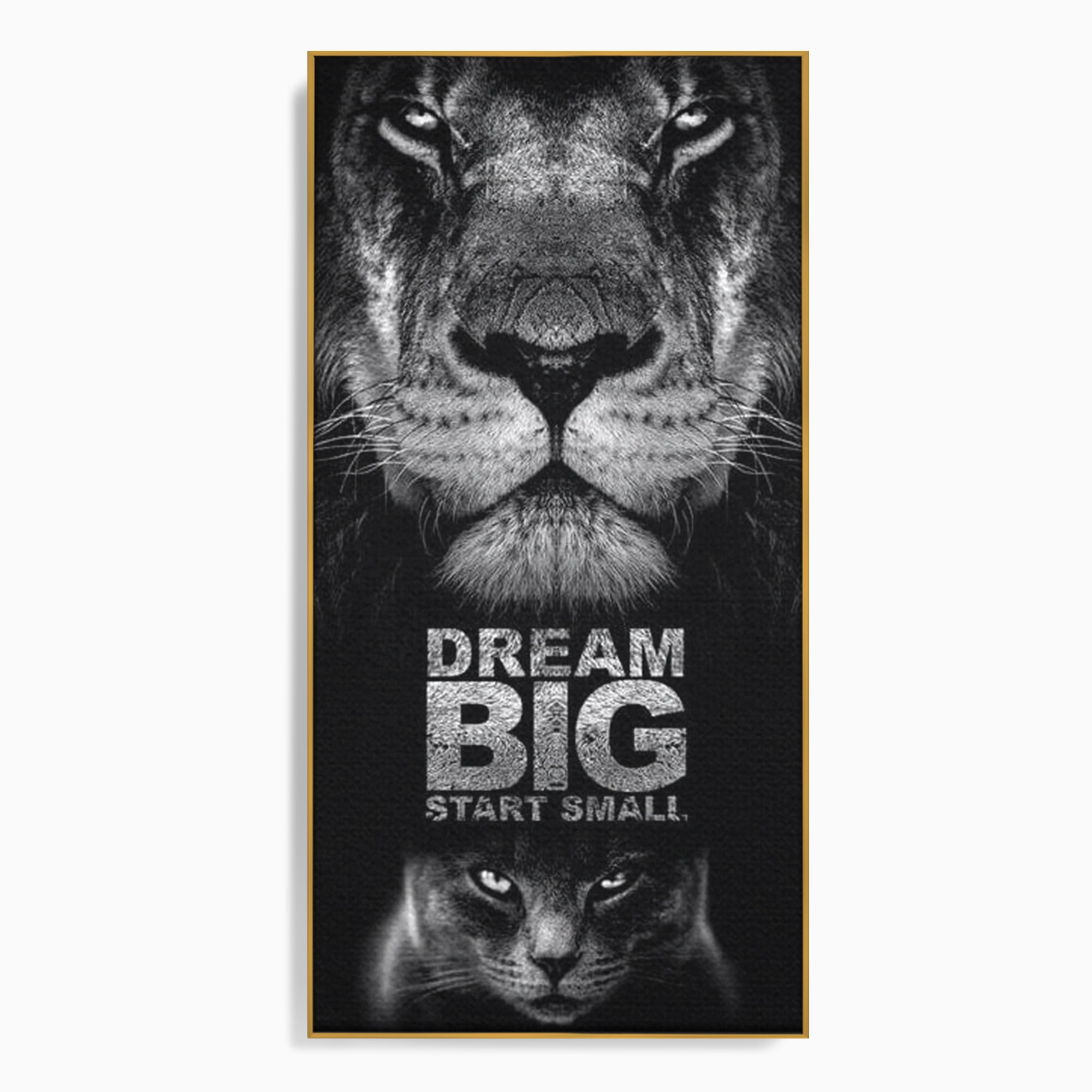 Tablou Canvas Premium LuxCanva® F1028, De la Mic la Legendar , Leu, Pisica, Evolutie, Vis, Realitate, Living Room, Birou, Culori vibrante