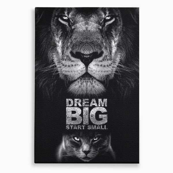 Tablou Canvas Premium LuxCanva® F1028, De la Mic la Legendar , Leu, Pisica, Evolutie, Vis, Realitate, Living Room, Birou, Culori vibrante