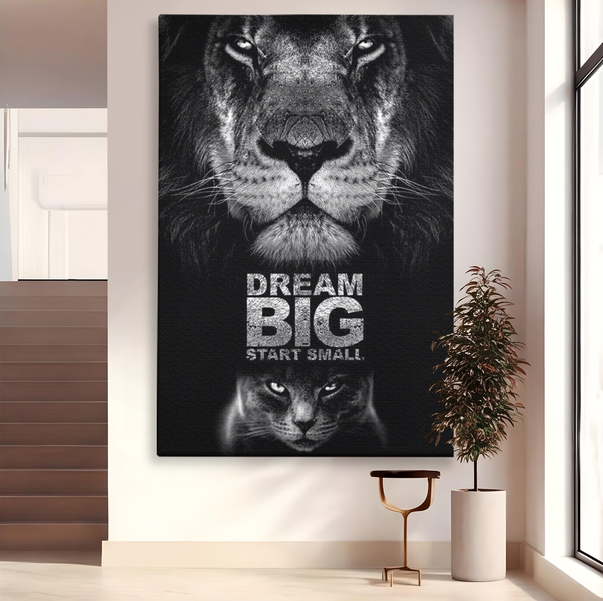 Tablou Canvas Premium LuxCanva® F1028, De la Mic la Legendar , Leu, Pisica, Evolutie, Vis, Realitate, Living Room, Birou, Culori vibrante