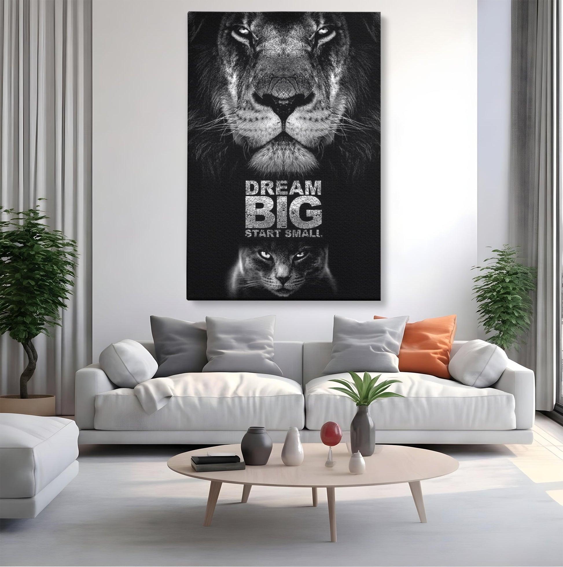 Tablou Canvas Premium LuxCanva® F1028, De la Mic la Legendar , Leu, Pisica, Evolutie, Vis, Realitate, Living Room, Birou, Culori vibrante