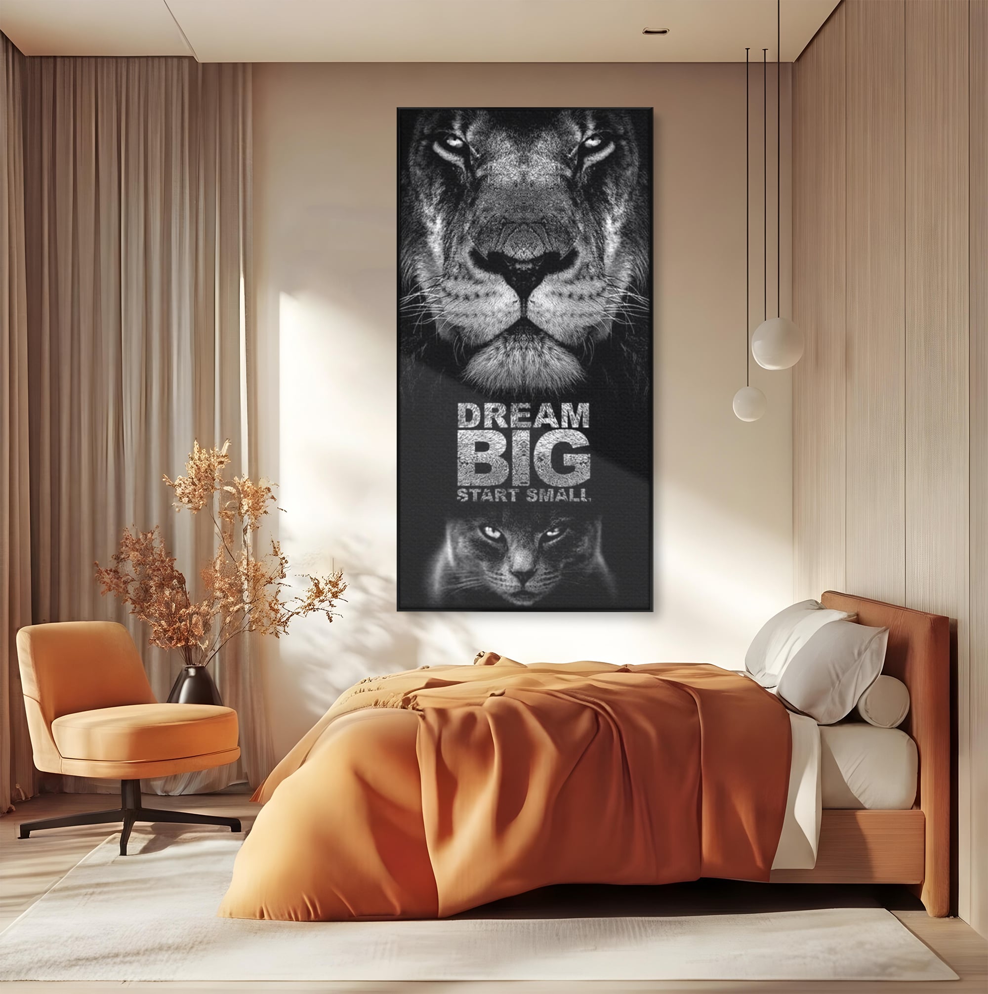 Tablou Canvas Premium LuxCanva® F1028, De la Mic la Legendar , Leu, Pisica, Evolutie, Vis, Realitate, Living Room, Birou, Culori vibrante