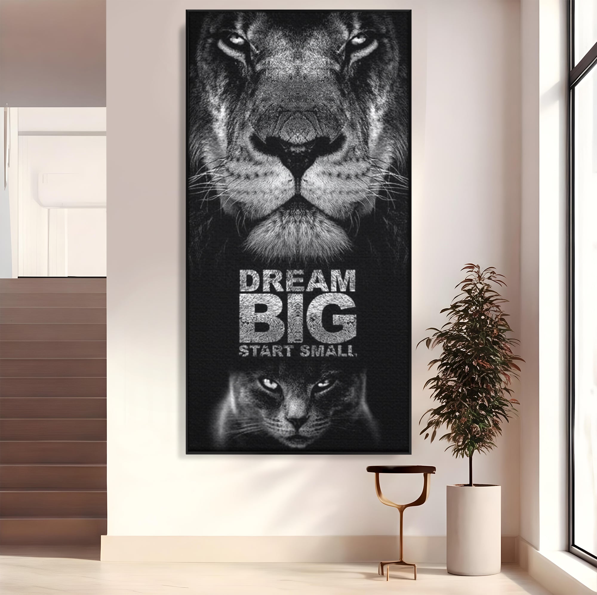 Tablou Canvas Premium LuxCanva® F1028, De la Mic la Legendar , Leu, Pisica, Evolutie, Vis, Realitate, Living Room, Birou, Culori vibrante
