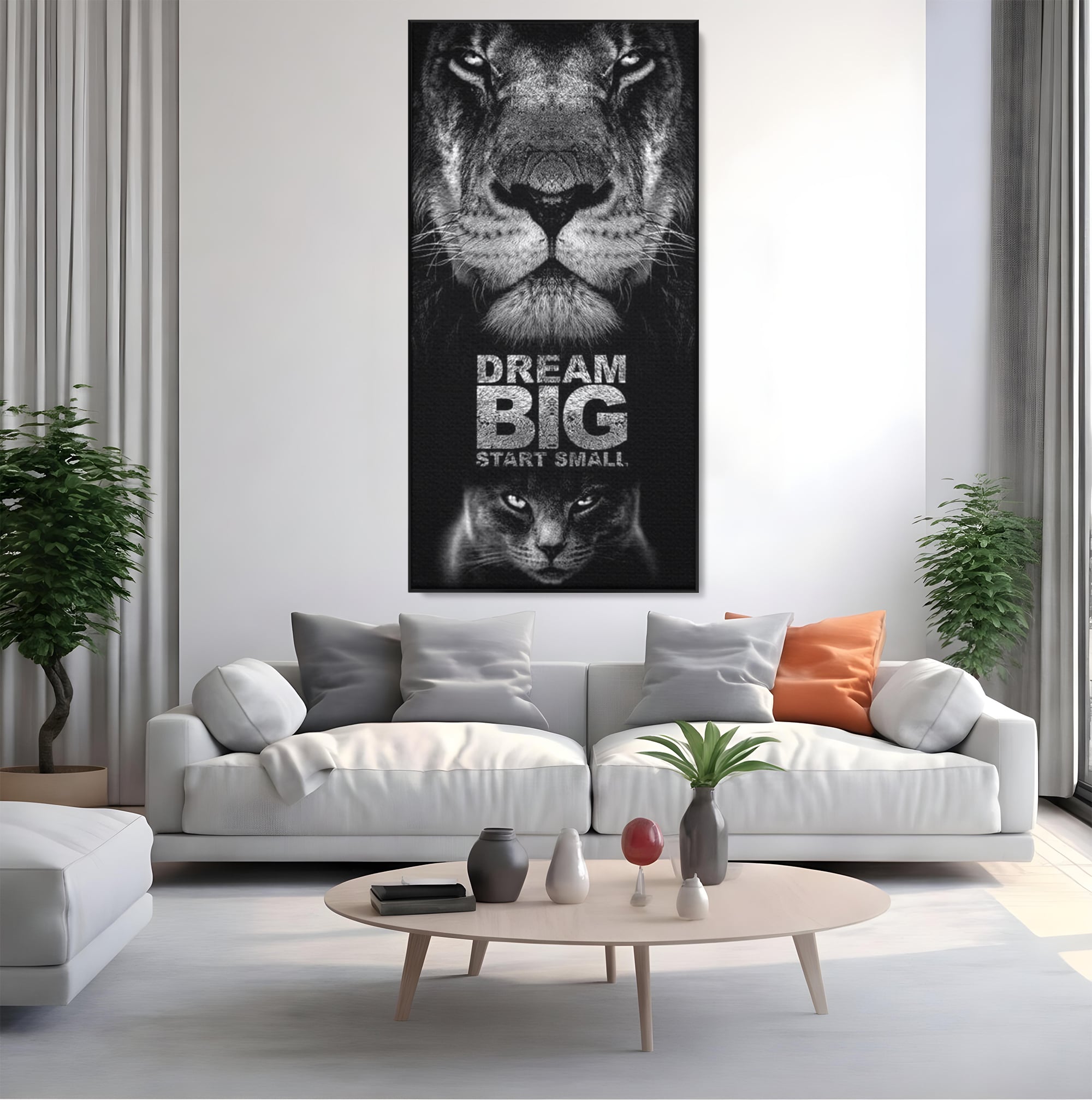 Tablou Canvas Premium LuxCanva® F1028, De la Mic la Legendar , Leu, Pisica, Evolutie, Vis, Realitate, Living Room, Birou, Culori vibrante