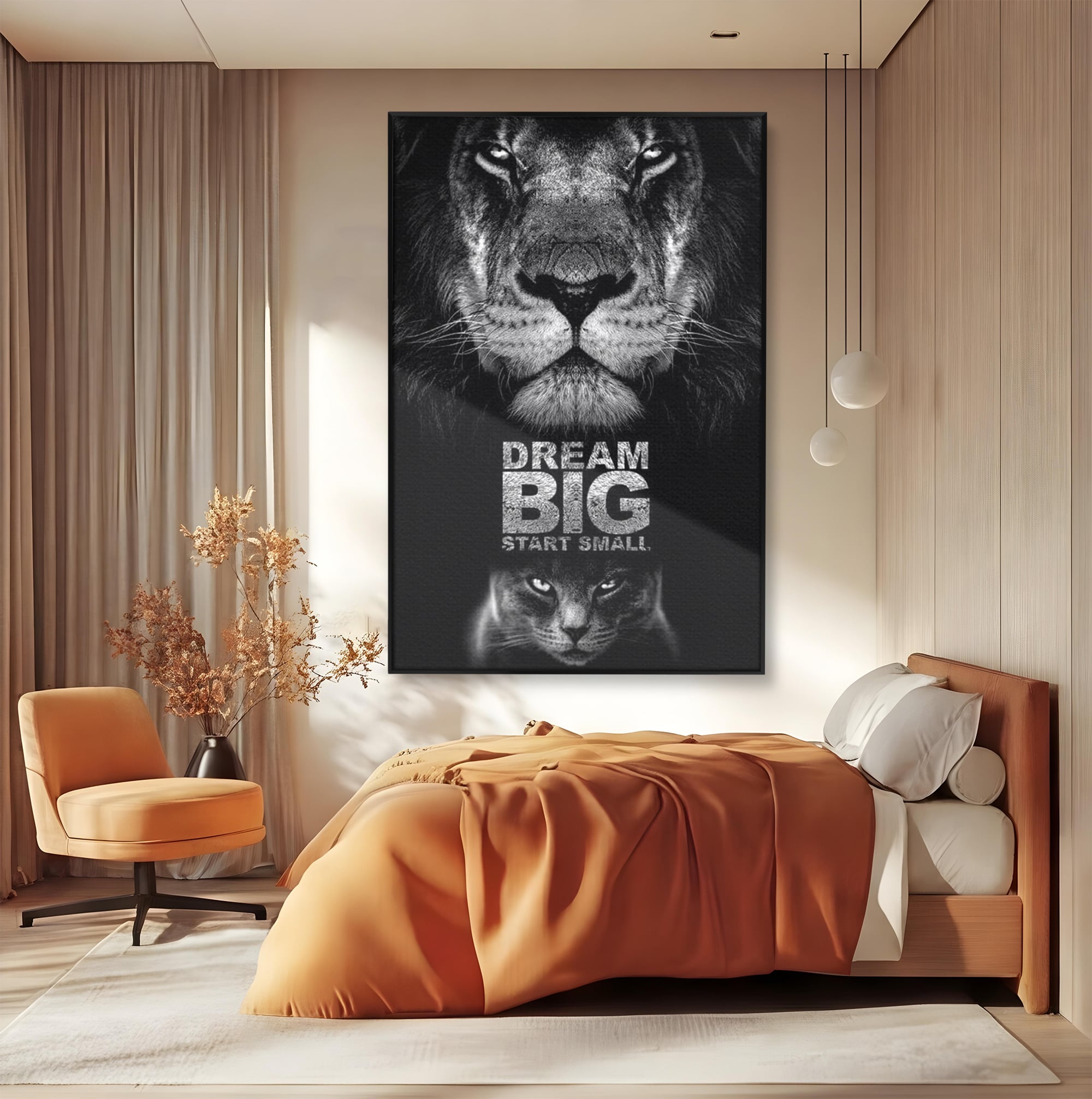 Tablou Canvas Premium LuxCanva® F1028, De la Mic la Legendar , Leu, Pisica, Evolutie, Vis, Realitate, Living Room, Birou, Culori vibrante