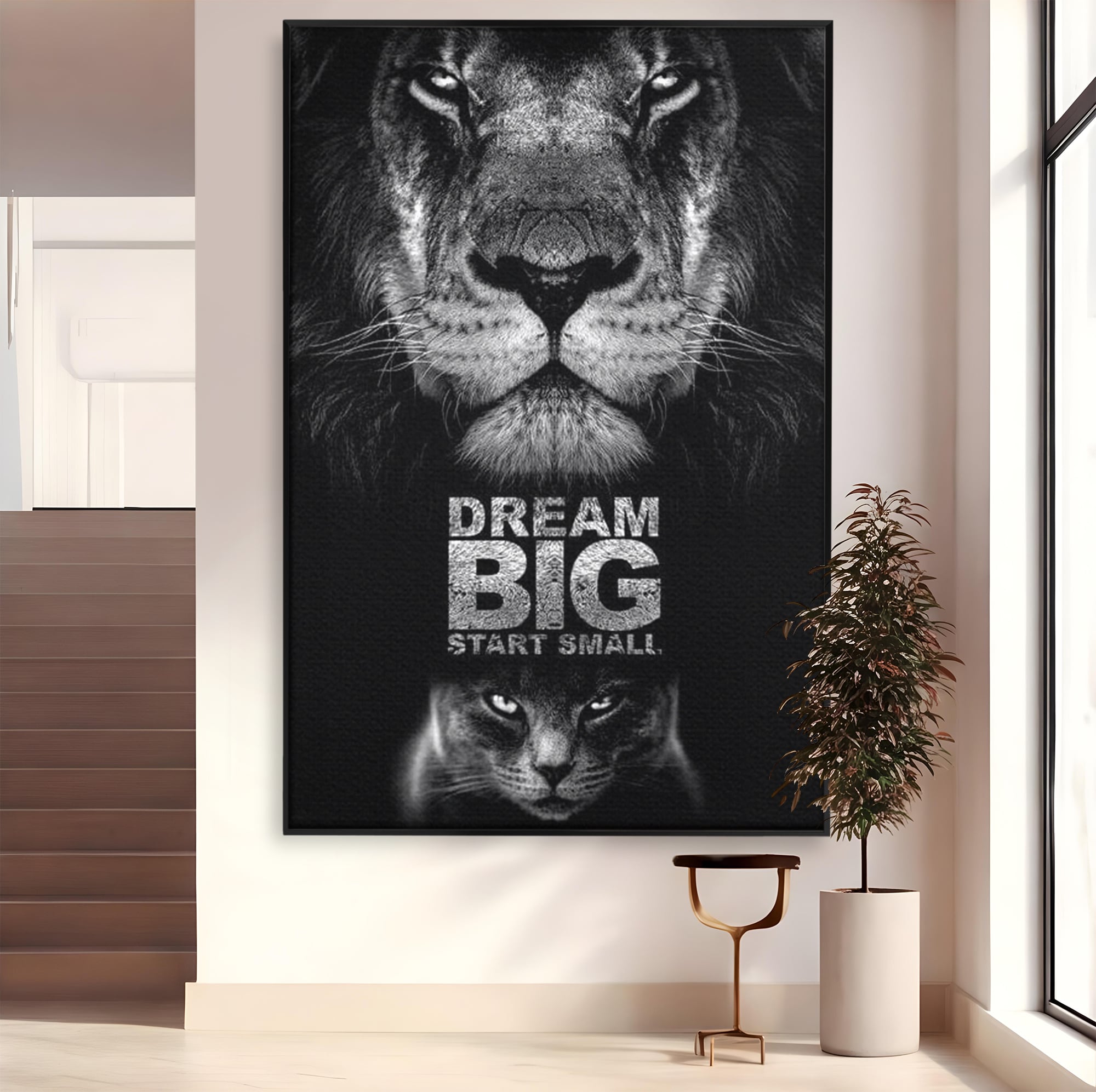 Tablou Canvas Premium LuxCanva® F1028, De la Mic la Legendar , Leu, Pisica, Evolutie, Vis, Realitate, Living Room, Birou, Culori vibrante