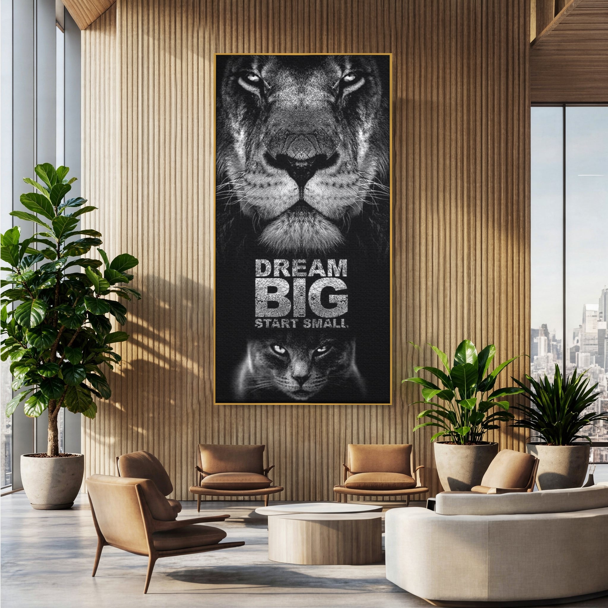 Tablou Canvas Premium LuxCanva® F1028, De la Mic la Legendar , Leu, Pisica, Evolutie, Vis, Realitate, Living Room, Birou, Culori vibrante