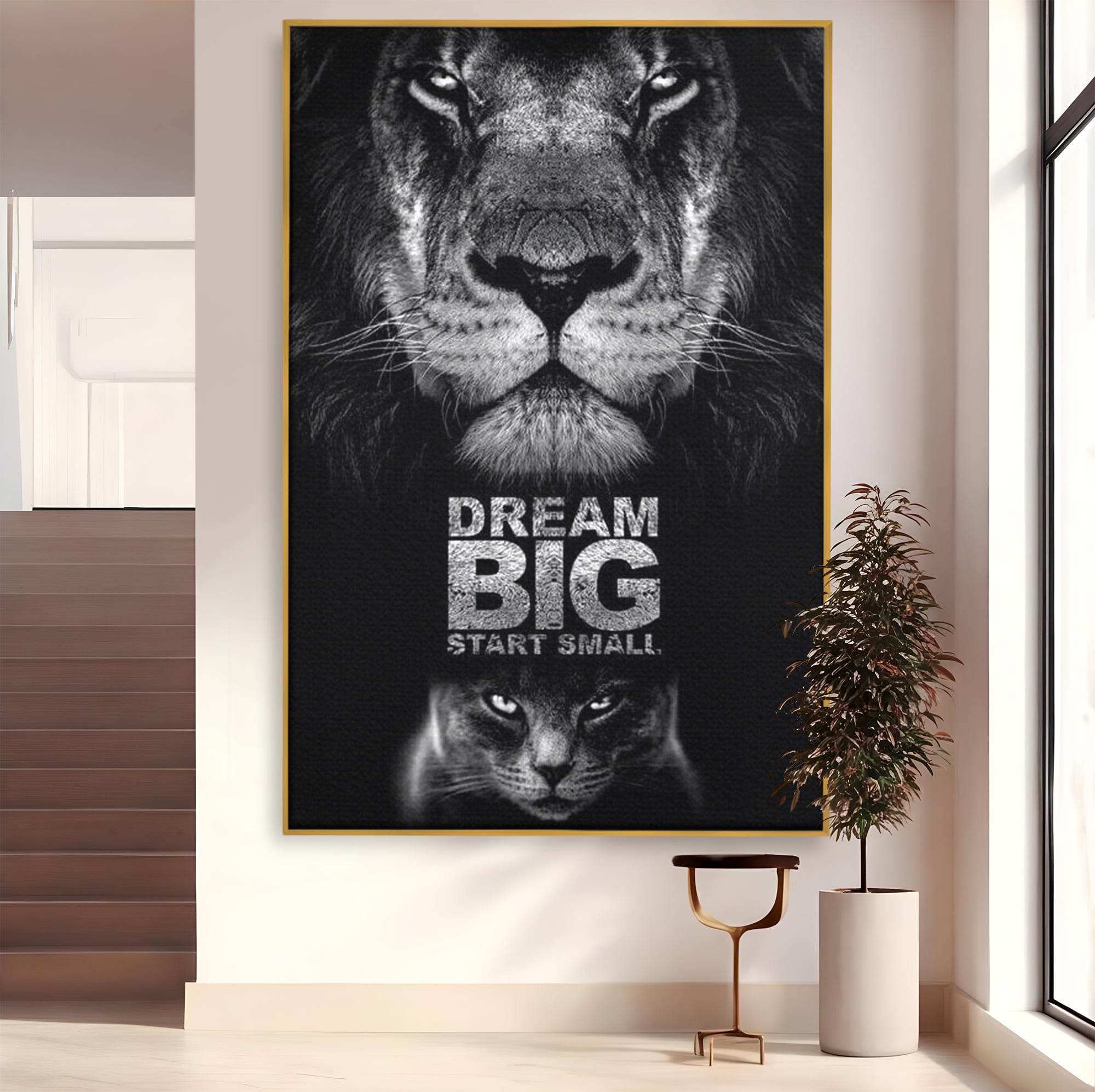 Tablou Canvas Premium LuxCanva® F1028, De la Mic la Legendar , Leu, Pisica, Evolutie, Vis, Realitate, Living Room, Birou, Culori vibrante