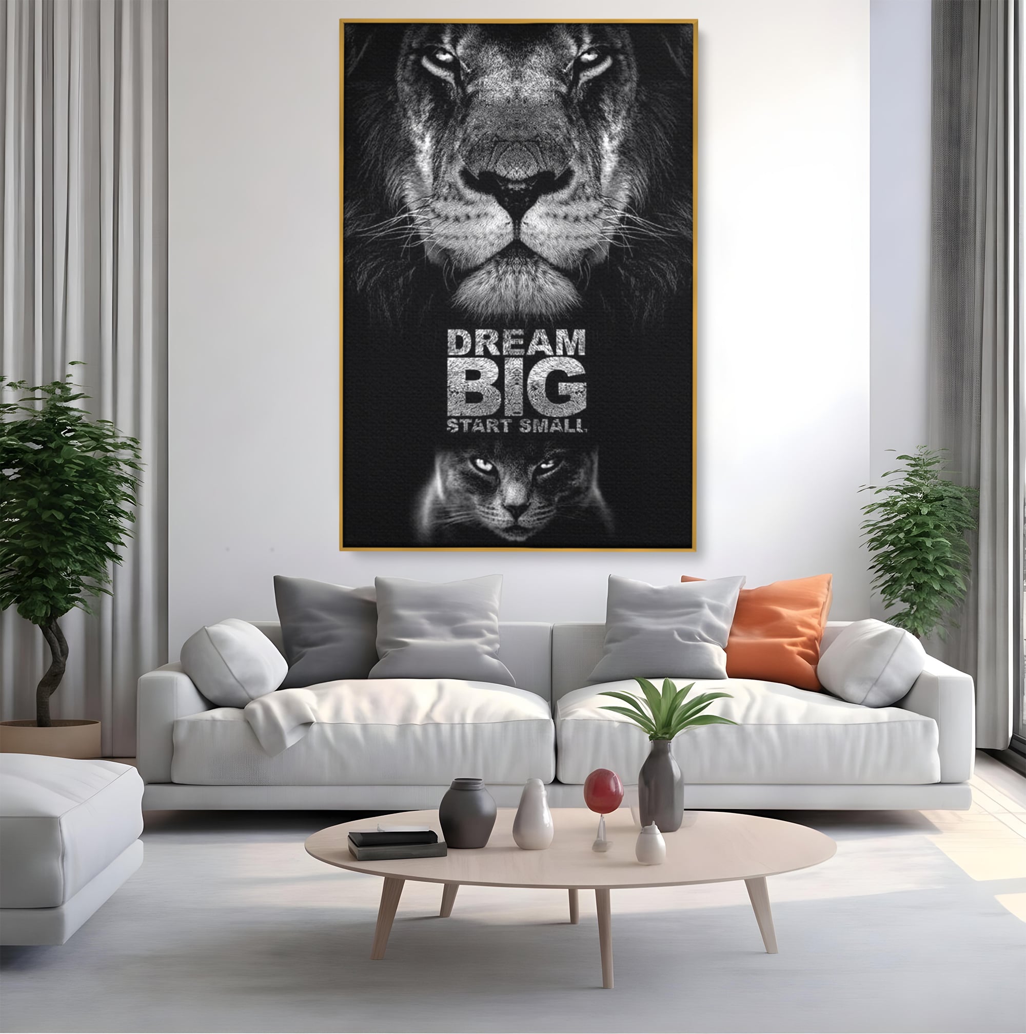Tablou Canvas Premium LuxCanva® F1028, De la Mic la Legendar , Leu, Pisica, Evolutie, Vis, Realitate, Living Room, Birou, Culori vibrante