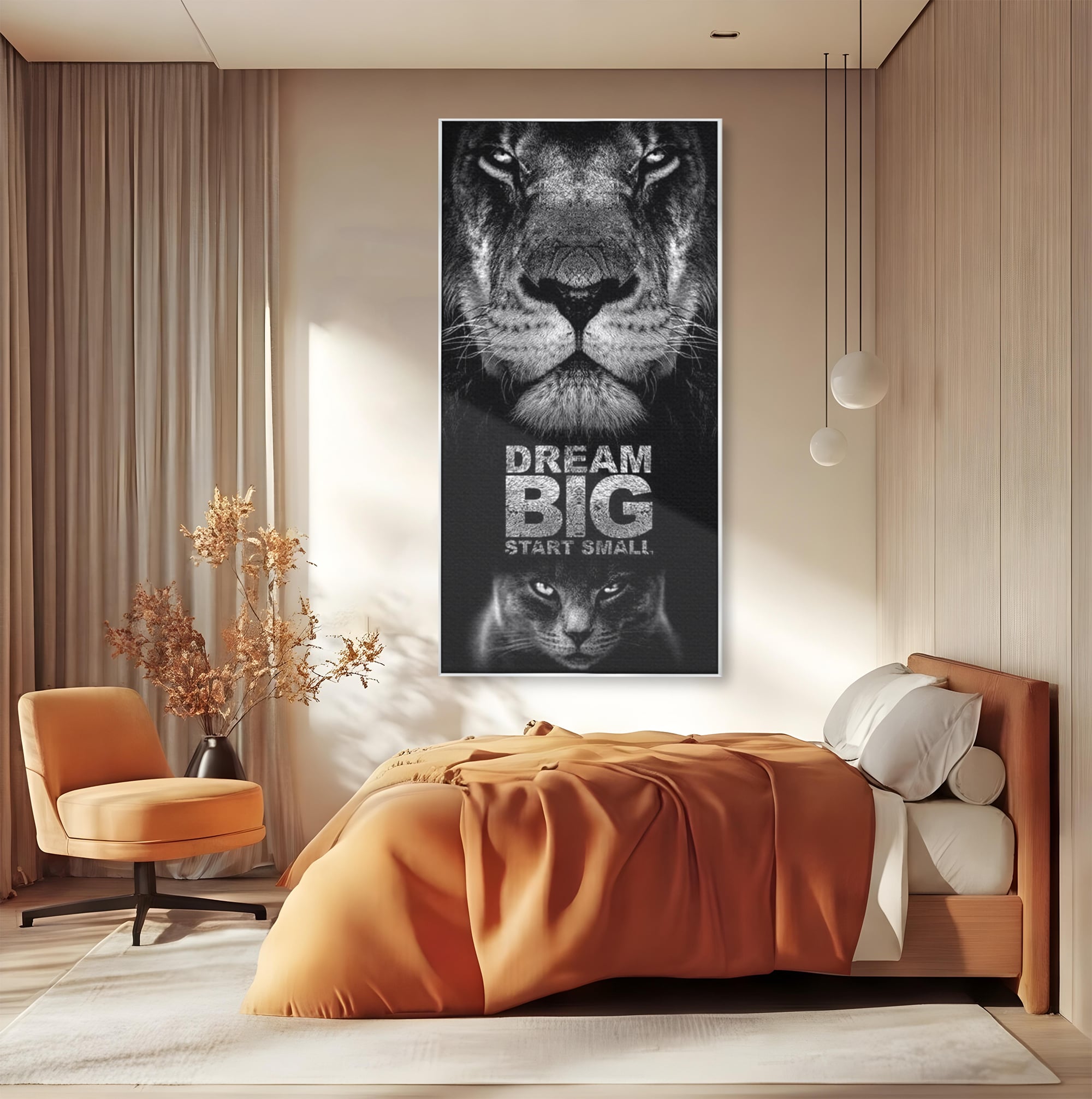 Tablou Canvas Premium LuxCanva® F1028, De la Mic la Legendar , Leu, Pisica, Evolutie, Vis, Realitate, Living Room, Birou, Culori vibrante