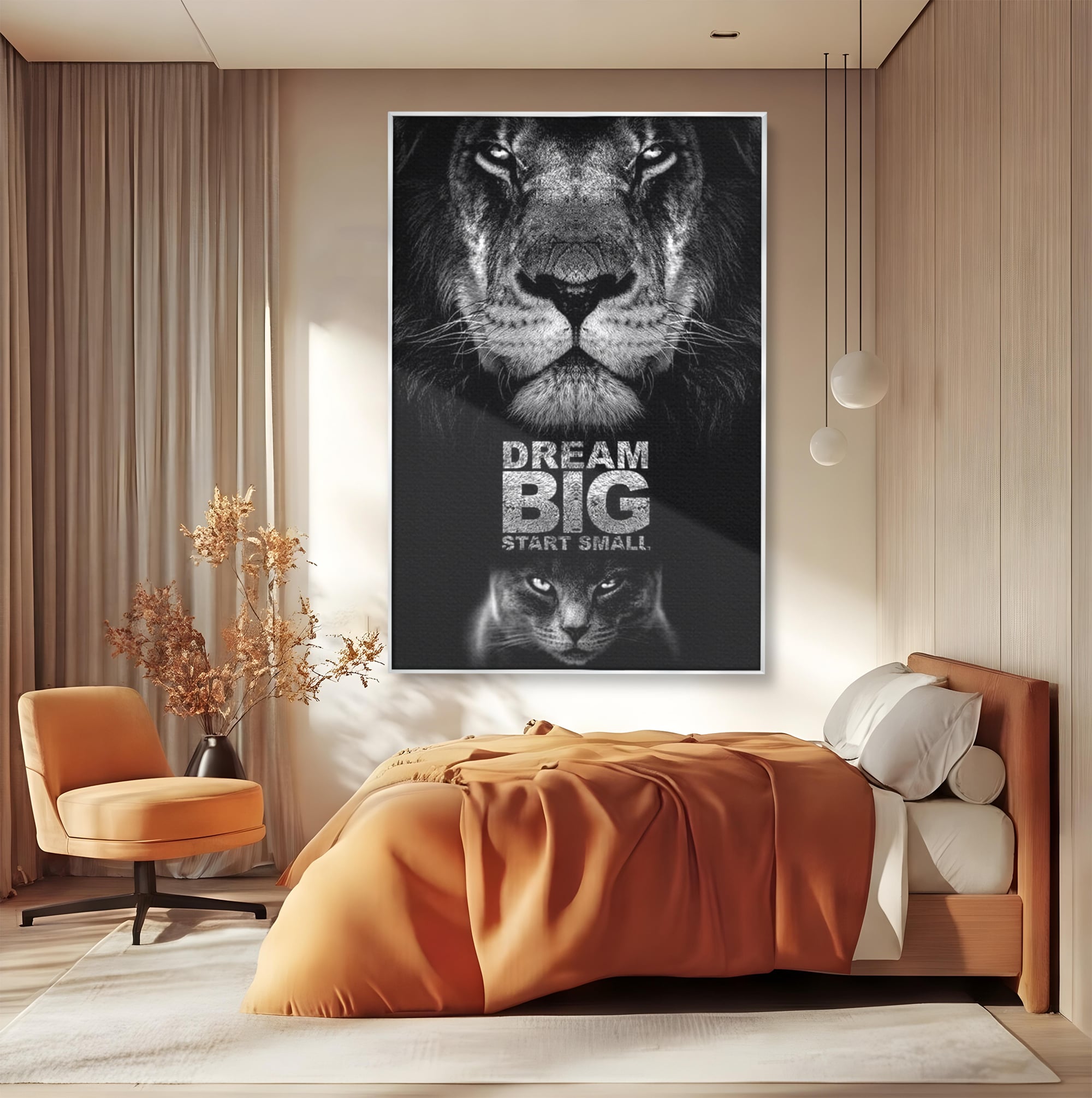 Tablou Canvas Premium LuxCanva® F1028, De la Mic la Legendar , Leu, Pisica, Evolutie, Vis, Realitate, Living Room, Birou, Culori vibrante