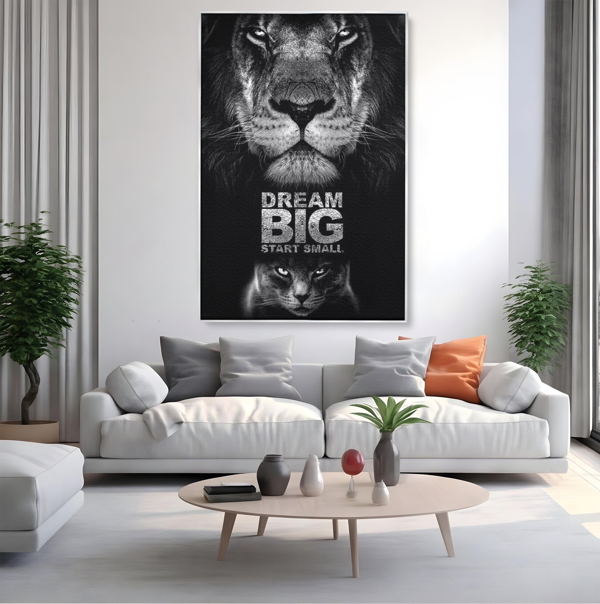 Tablou Canvas Premium LuxCanva® F1028, De la Mic la Legendar , Leu, Pisica, Evolutie, Vis, Realitate, Living Room, Birou, Culori vibrante