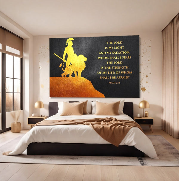 Tablou Canvas Premium LuxCanva® F1030, Puterea Unui Razboinic , Salvare, Lumina, Divin, Luptator, Leu, Living Room, Birou, Culori vibrante
