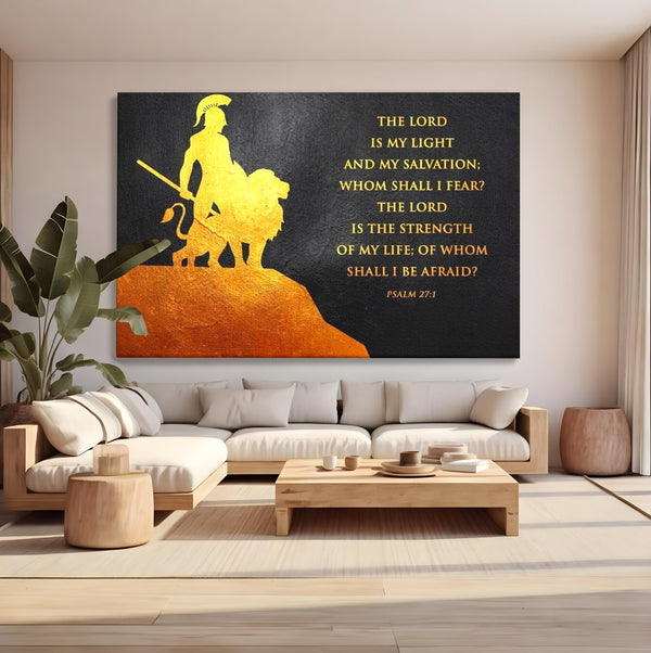 Tablou Canvas Premium LuxCanva® F1030, Puterea Unui Razboinic , Salvare, Lumina, Divin, Luptator, Leu, Living Room, Birou, Culori vibrante