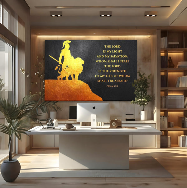 Tablou Canvas Premium LuxCanva® F1030, Puterea Unui Razboinic , Salvare, Lumina, Divin, Luptator, Leu, Living Room, Birou, Culori vibrante