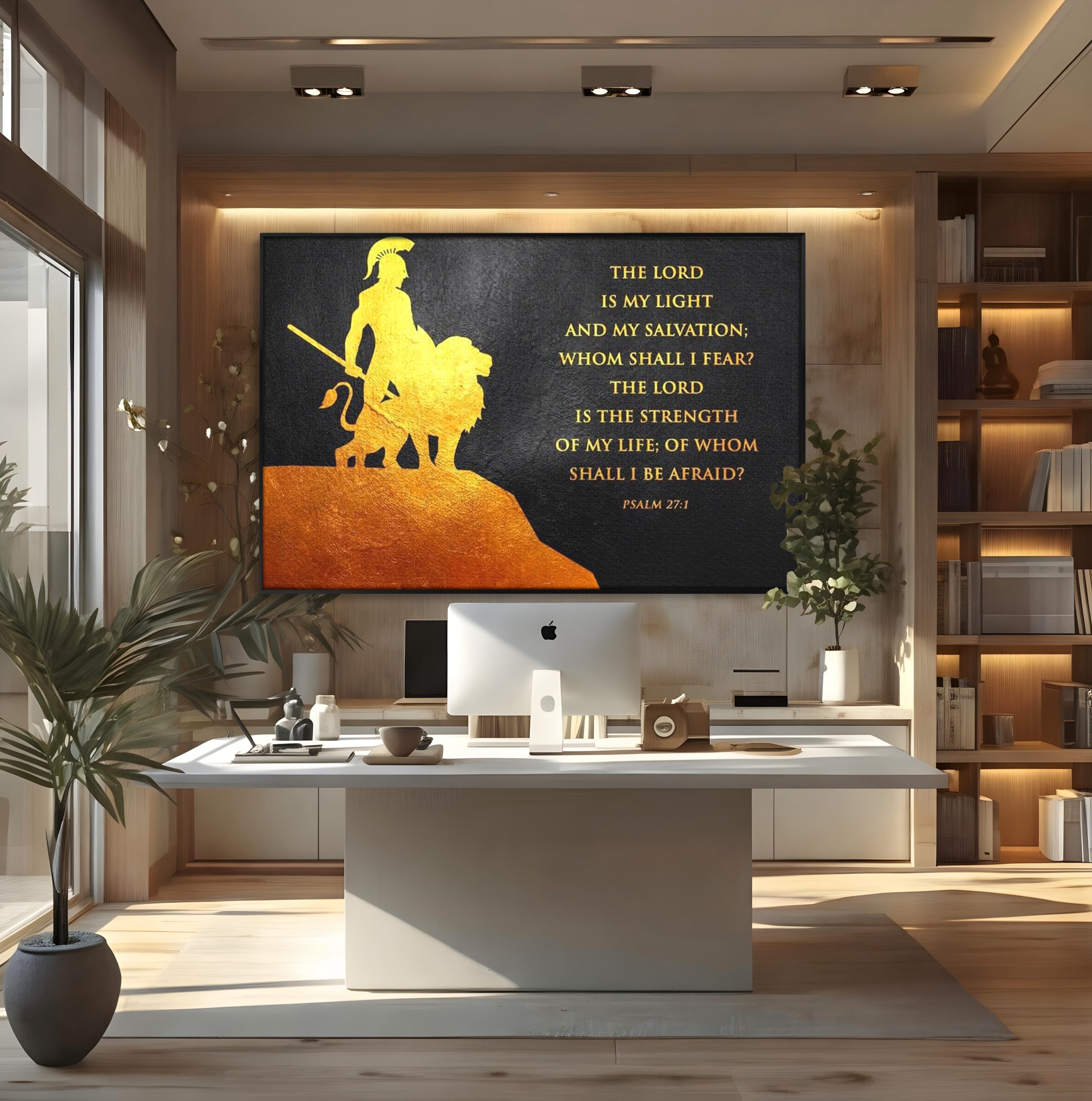 Tablou Canvas Premium LuxCanva® F1030, Puterea Unui Razboinic , Salvare, Lumina, Divin, Luptator, Leu, Living Room, Birou, Culori vibrante