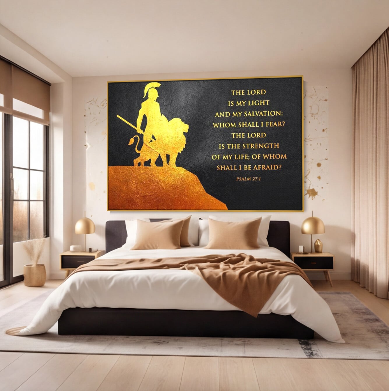 Tablou Canvas Premium LuxCanva® F1030, Puterea Unui Razboinic , Salvare, Lumina, Divin, Luptator, Leu, Living Room, Birou, Culori vibrante
