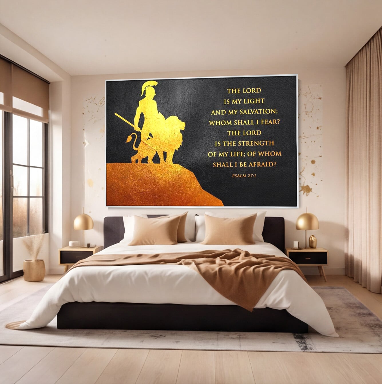 Tablou Canvas Premium LuxCanva® F1030, Puterea Unui Razboinic , Salvare, Lumina, Divin, Luptator, Leu, Living Room, Birou, Culori vibrante