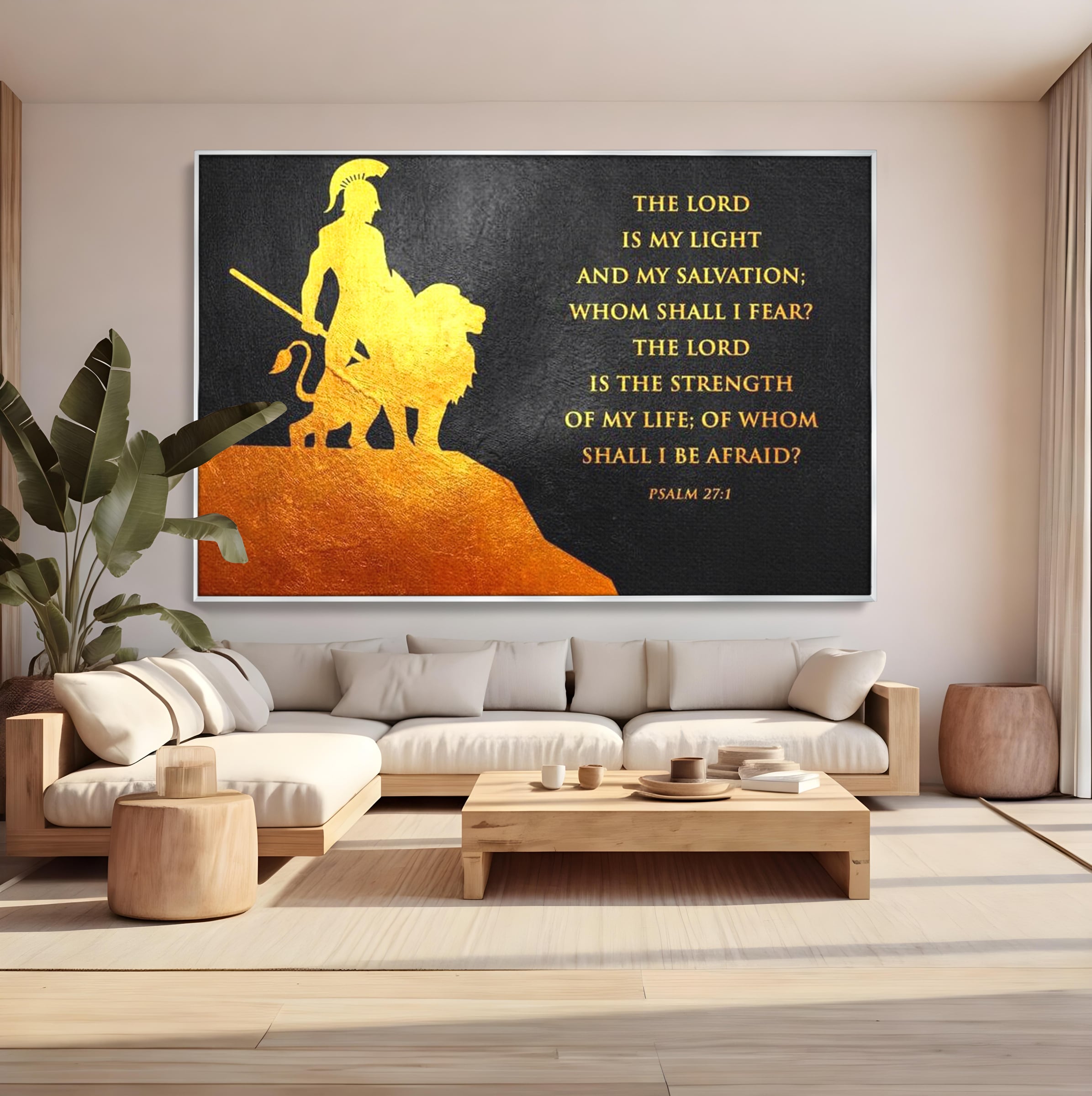 Tablou Canvas Premium LuxCanva® F1030, Puterea Unui Razboinic , Salvare, Lumina, Divin, Luptator, Leu, Living Room, Birou, Culori vibrante