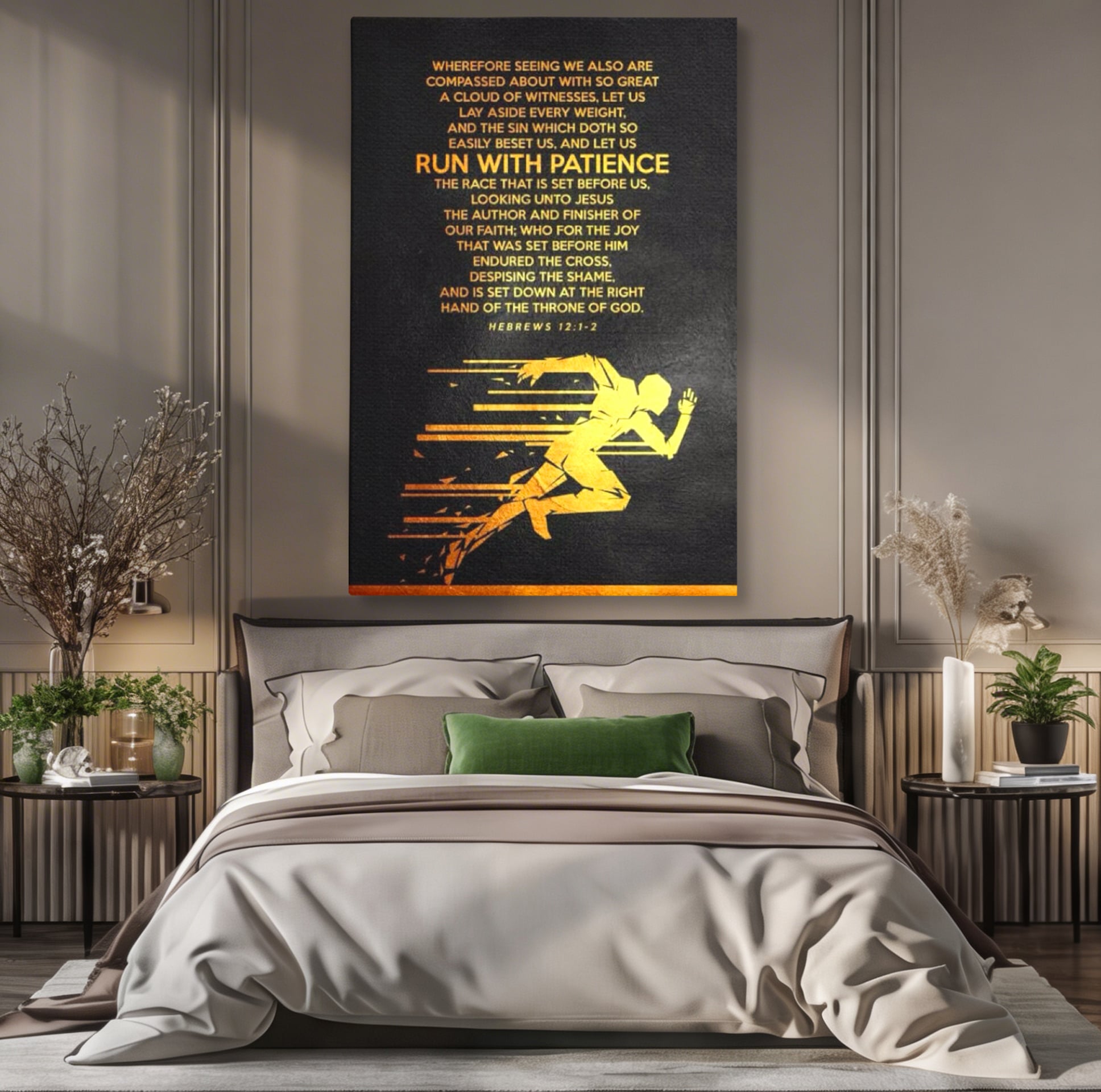 Tablou Canvas Premium LuxCanva® F1031, Alearga Spre Victorie , Verset, Biblic, Alergare, Rabdare, Perseverenta, Living Room, Birou, Culori vibrante