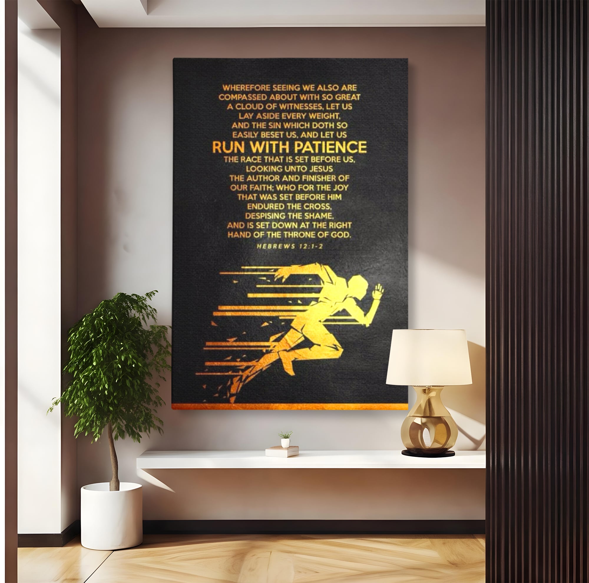 Tablou Canvas Premium LuxCanva® F1031, Alearga Spre Victorie , Verset, Biblic, Alergare, Rabdare, Perseverenta, Living Room, Birou, Culori vibrante